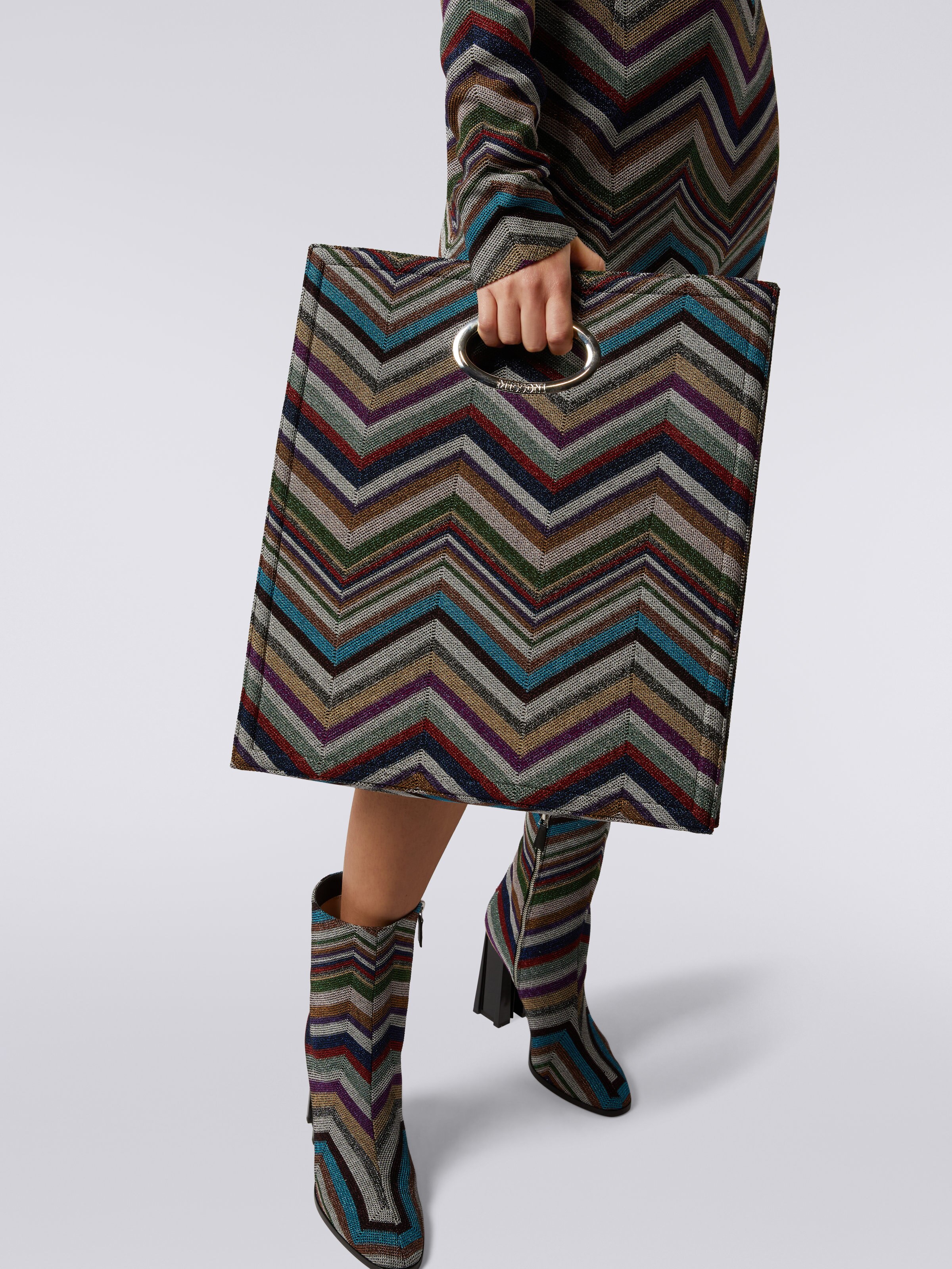 Wool and viscose chevron bag with lurex, Multicoloured  - 4