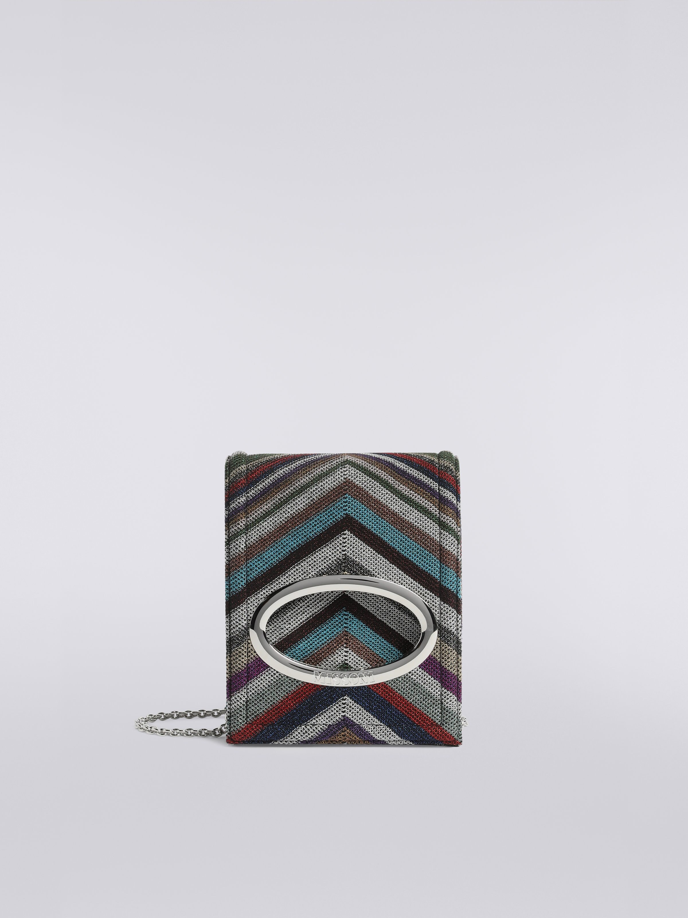 Wool and viscose blend chevron shoulder bag with lurex, Multicoloured  - 0