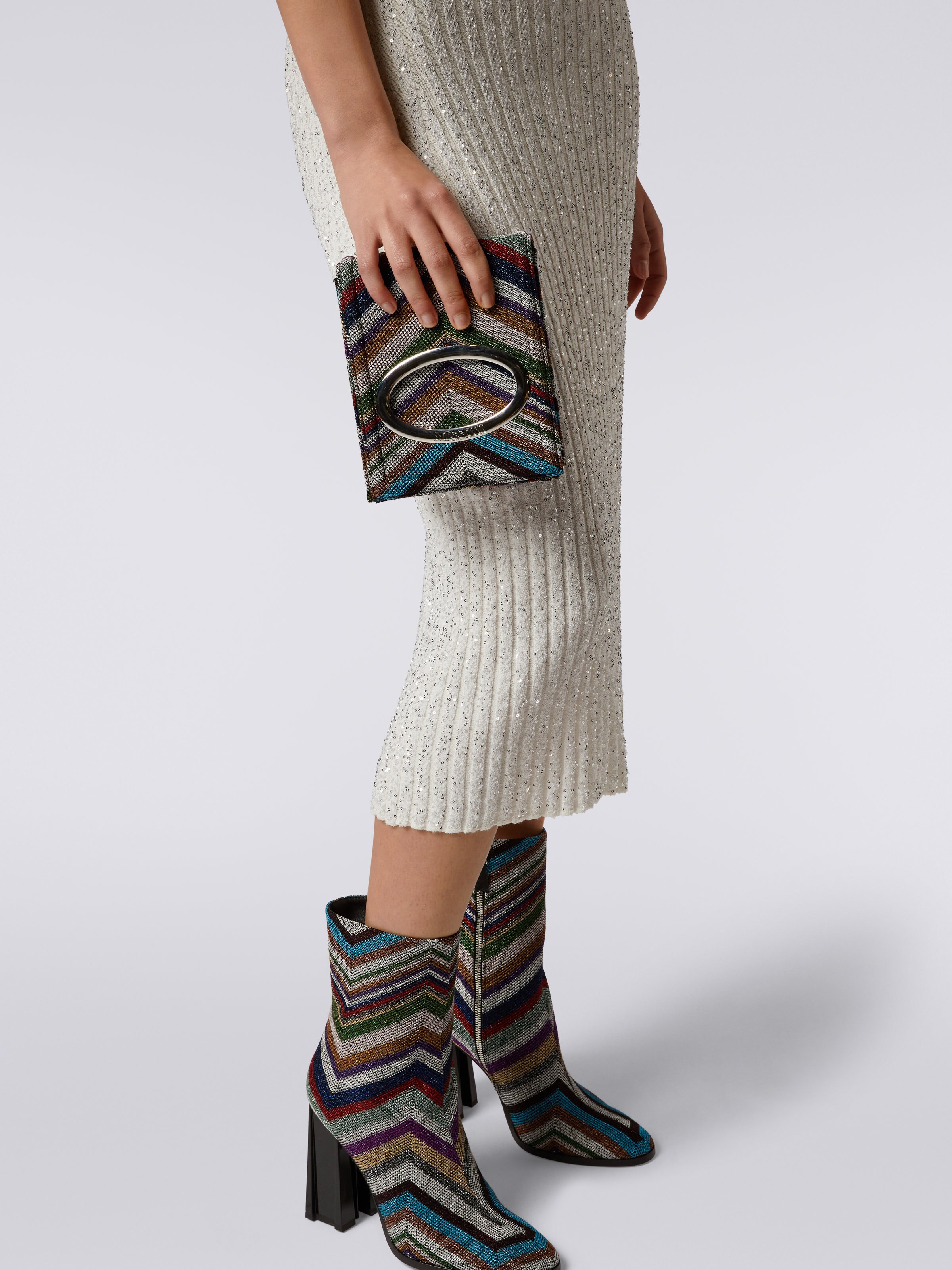 Wool and viscose blend chevron shoulder bag with lurex, Multicoloured  - 4