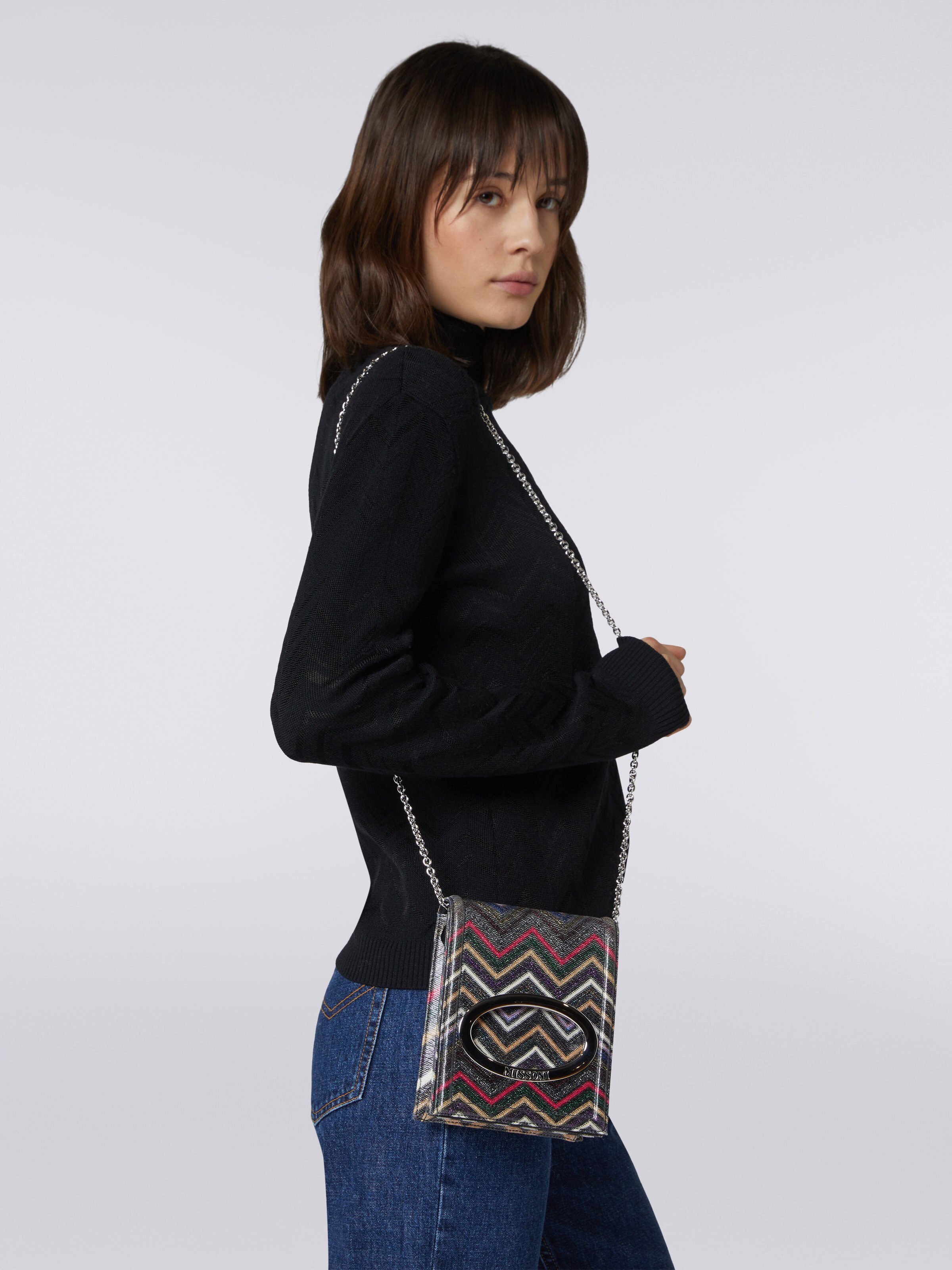 Borsa a tracolla in viscosa lamé zig zag, Multicolore  - 4