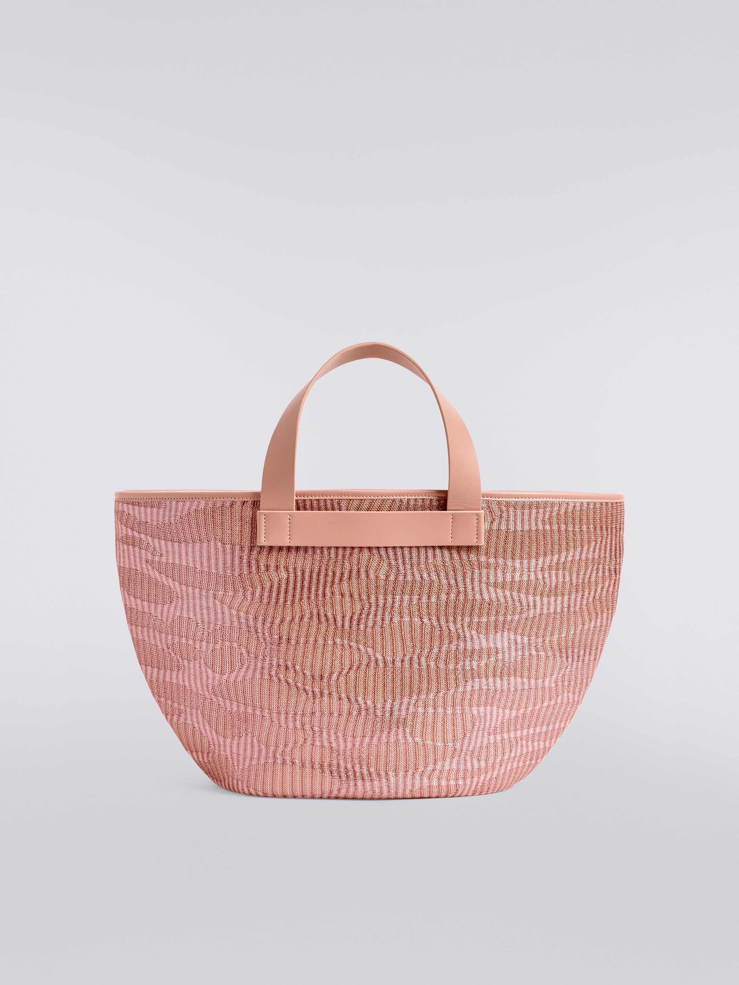 Jacquard viscose knit tote with leather handles, Pink - 2