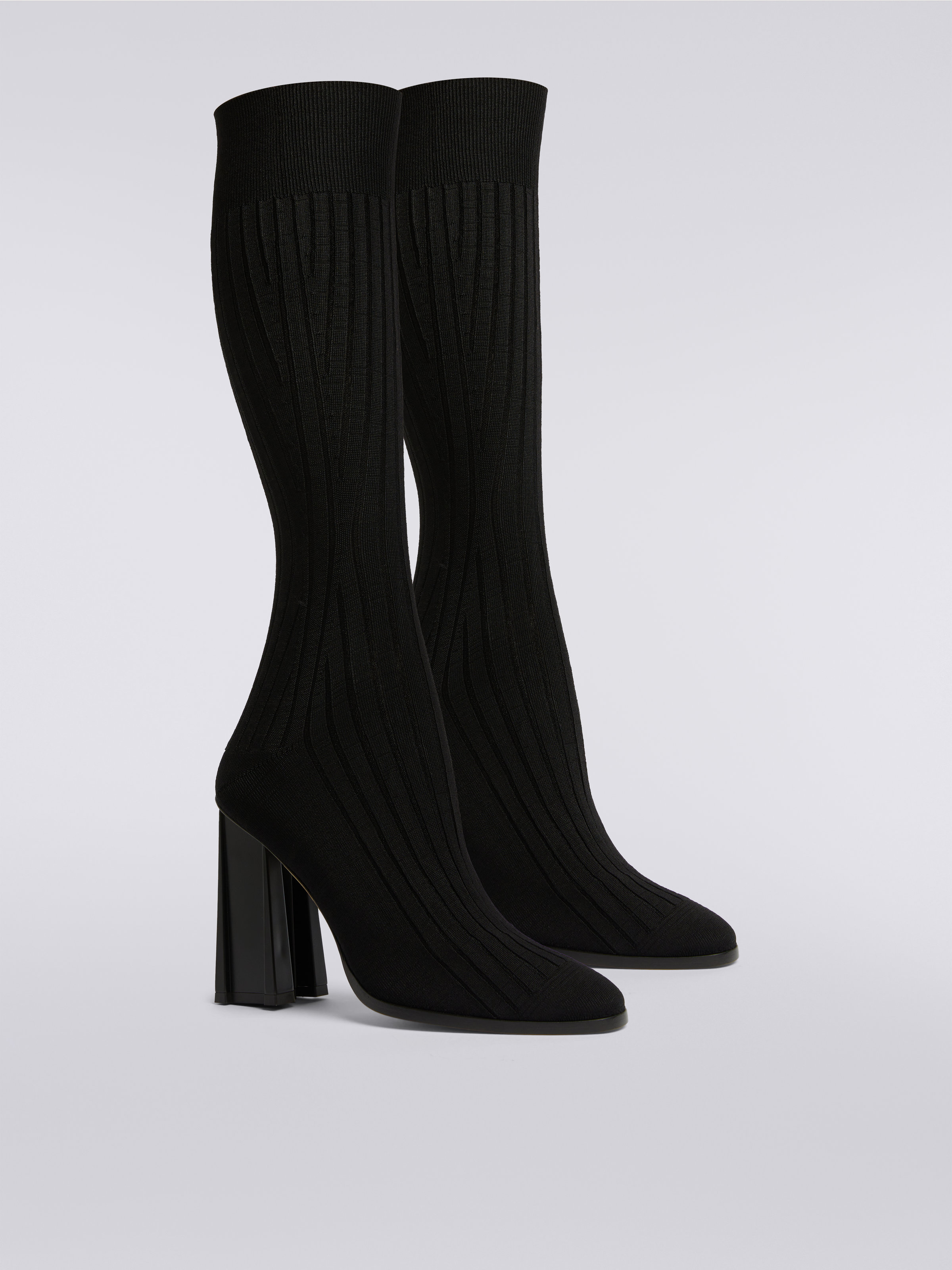 High-heel knit boots , Black    - 1
