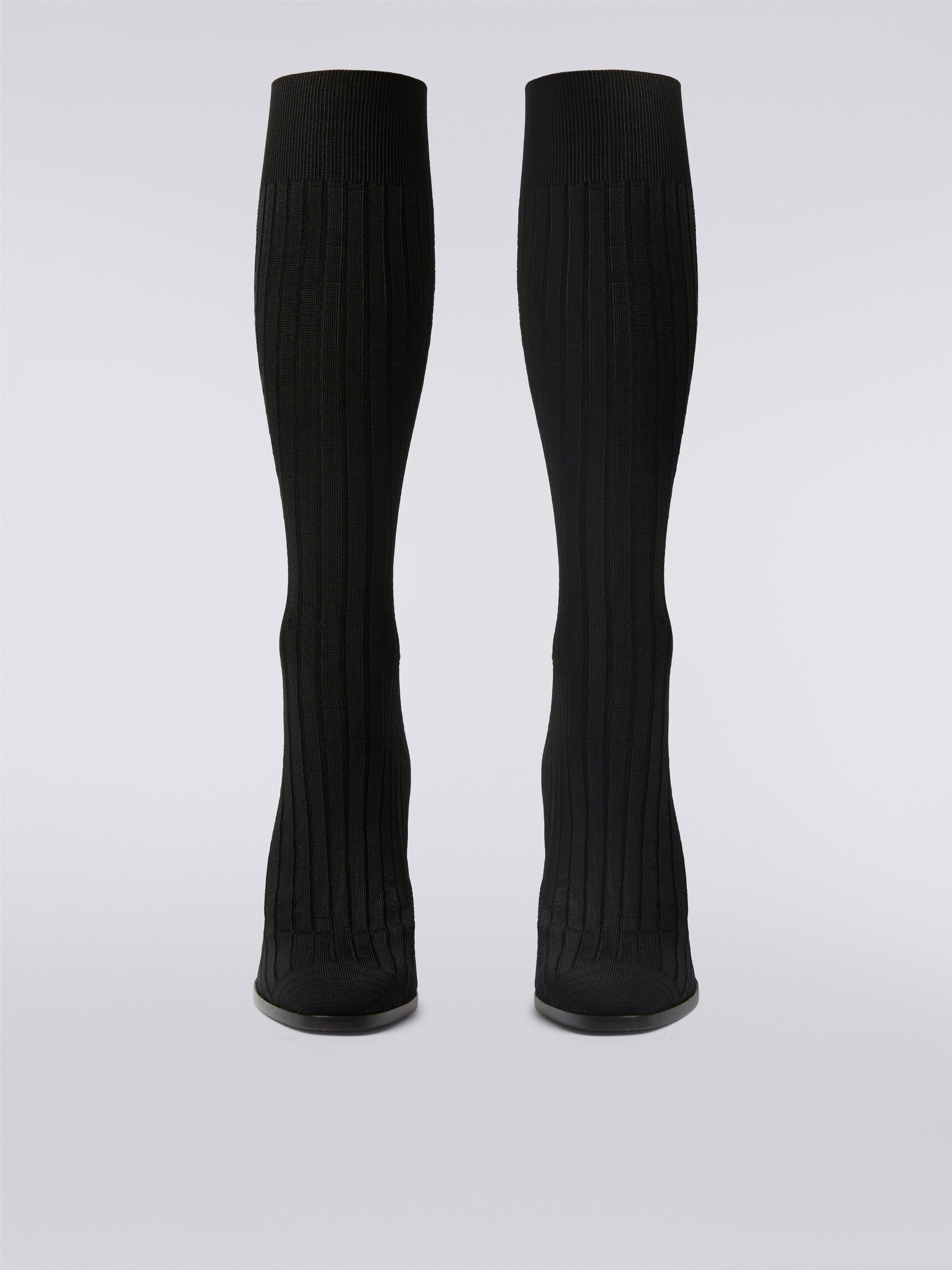 Stivali con tacco alto in maglia , Nero    - 2