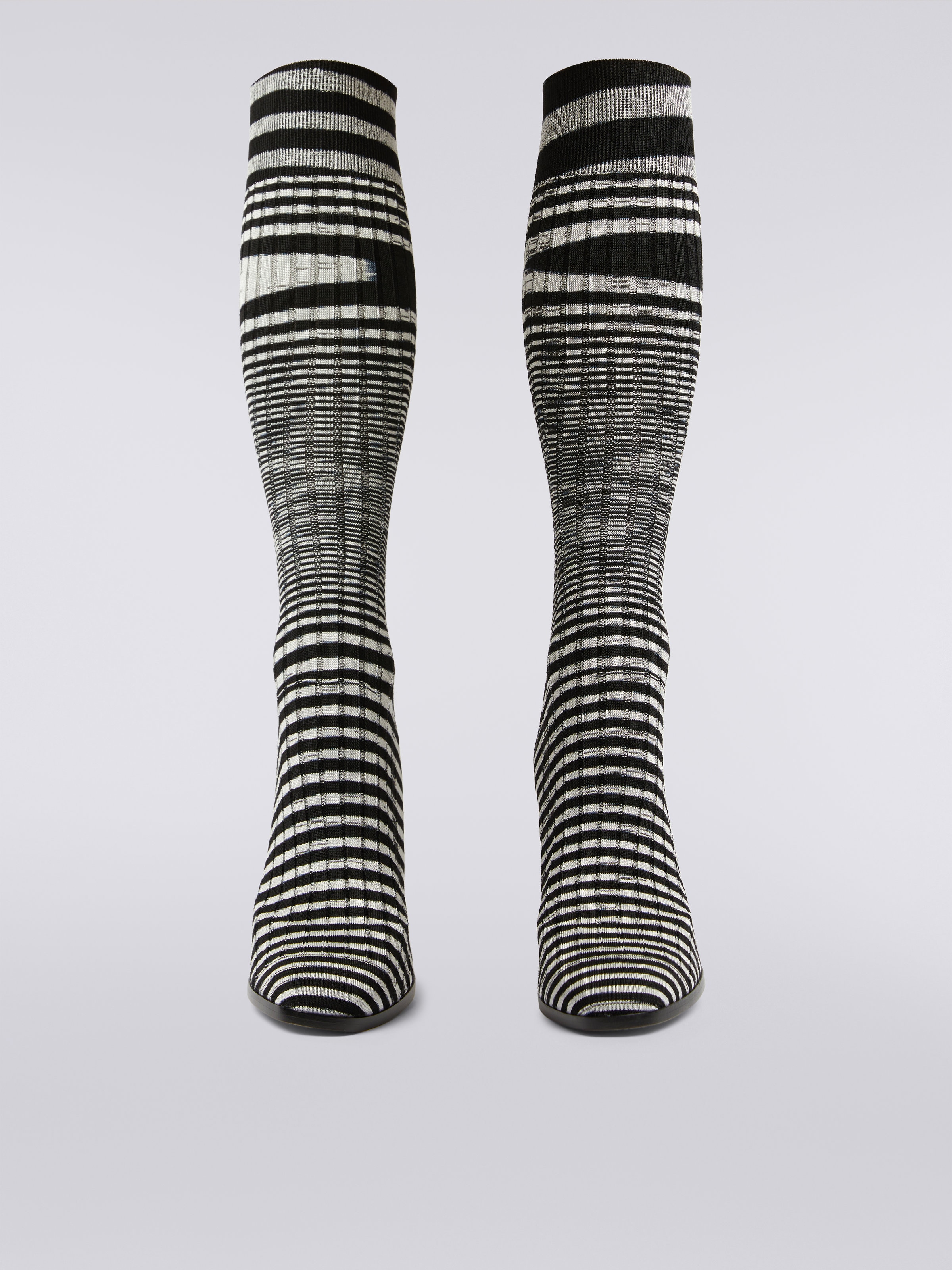 High-heel slub knit boots , Black & White - 2