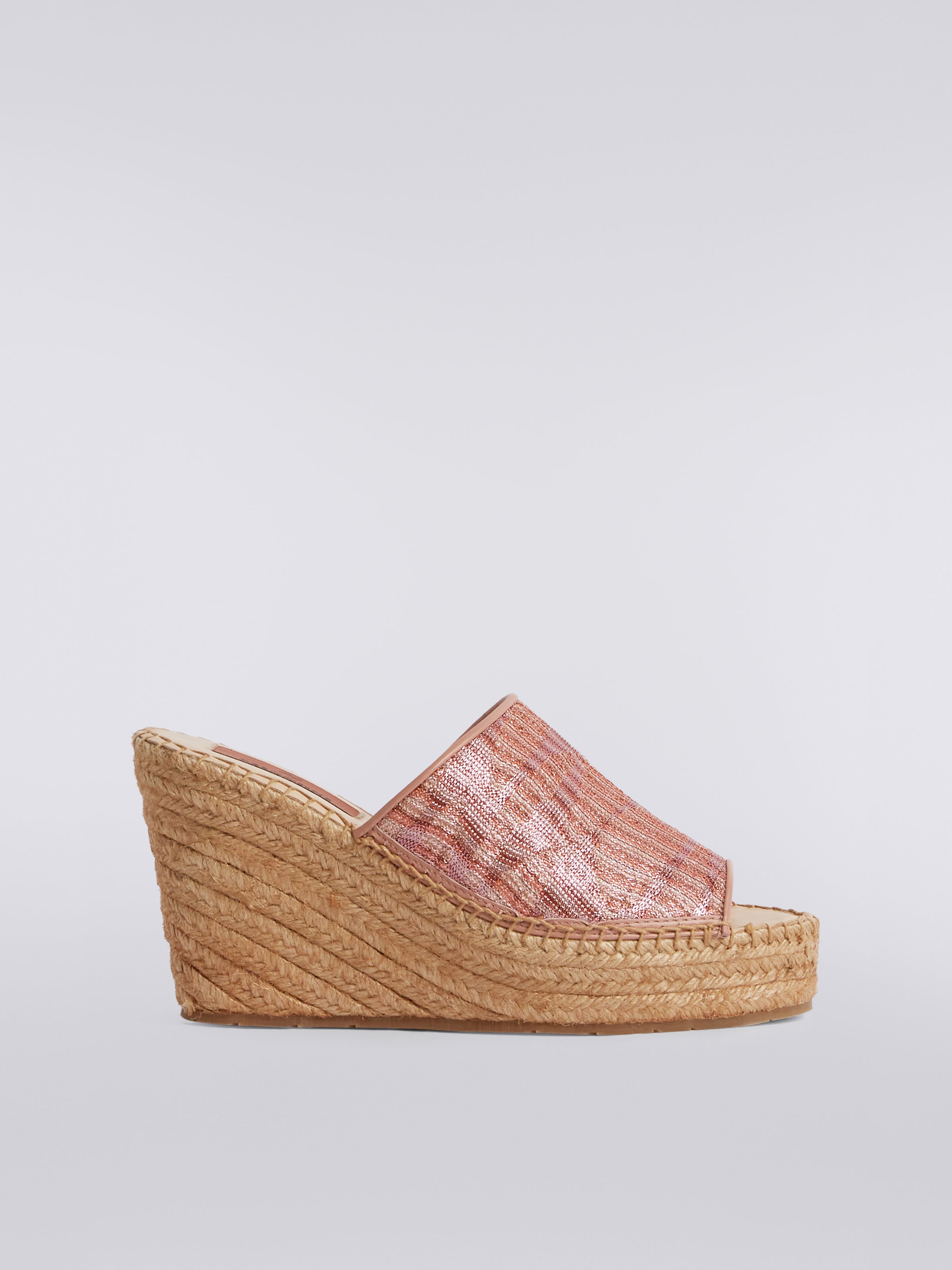 Espadrilles mit Keilabsatz und Strickstreifen mit Chevronmuster, Rosa - 0