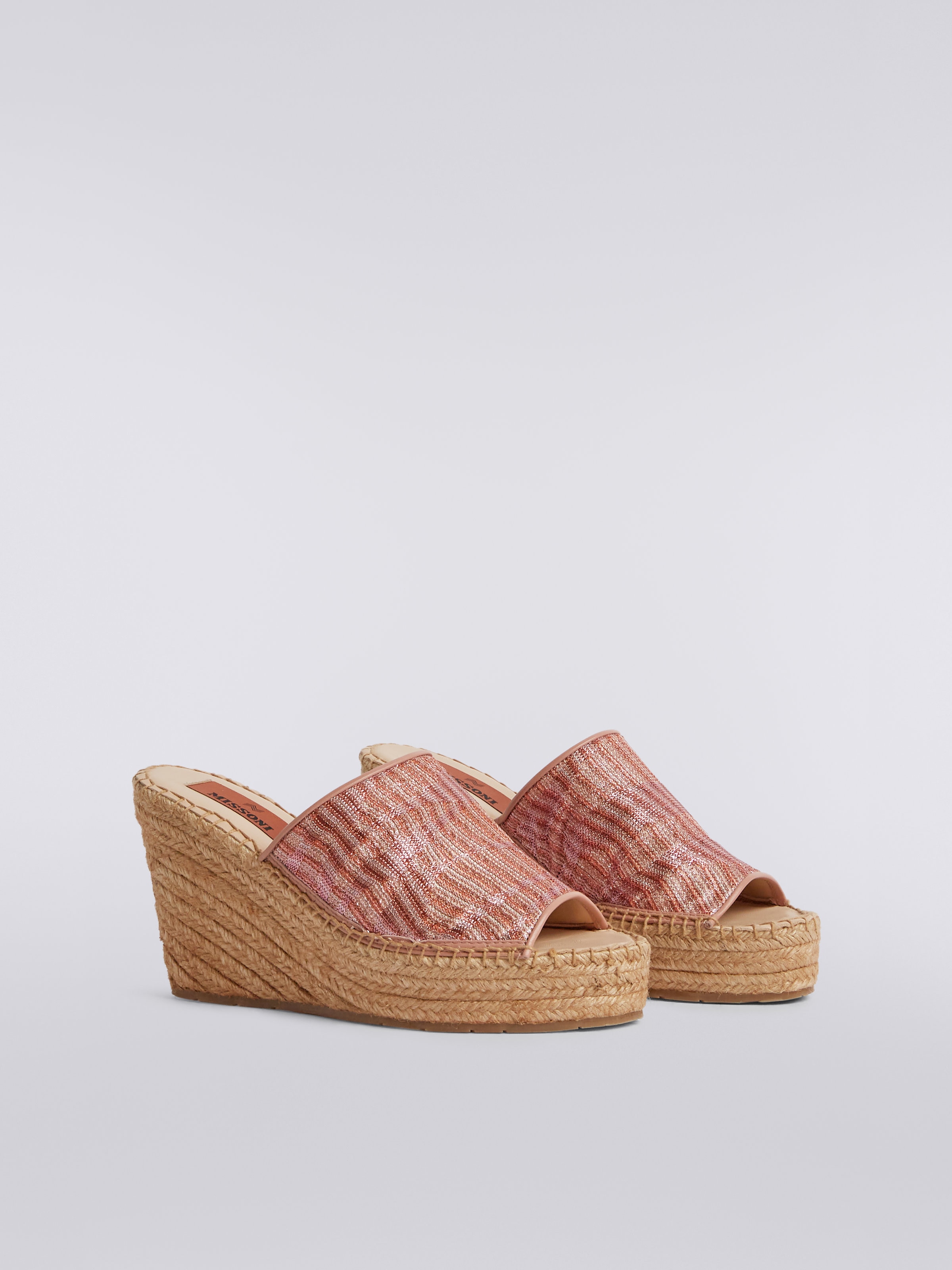 Espadrilles mit Keilabsatz und Strickstreifen mit Chevronmuster, Rosa - 1