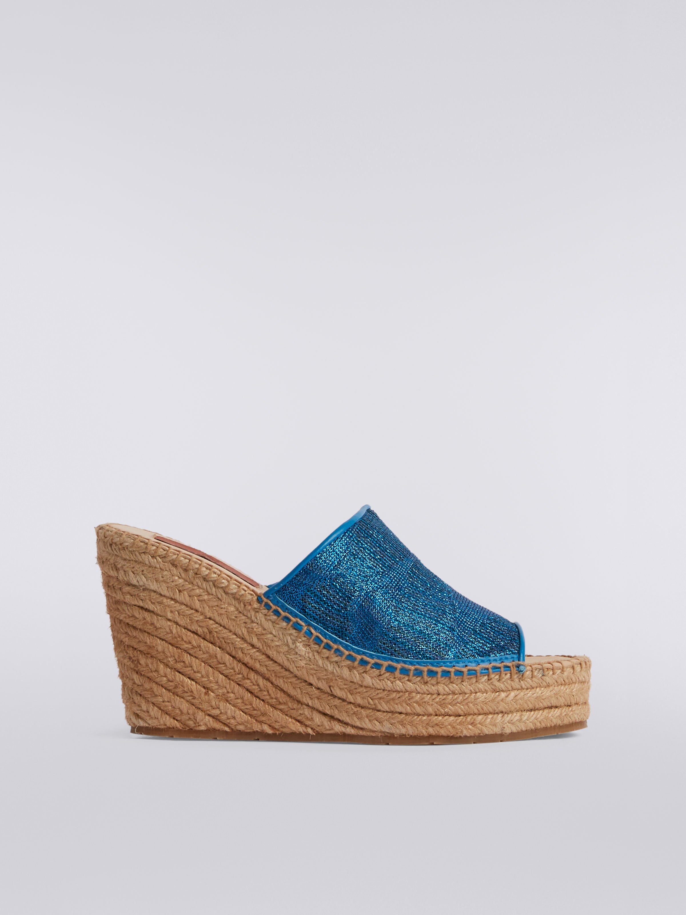 Espadrilles with wedge and chevron knit band, Blue - 0