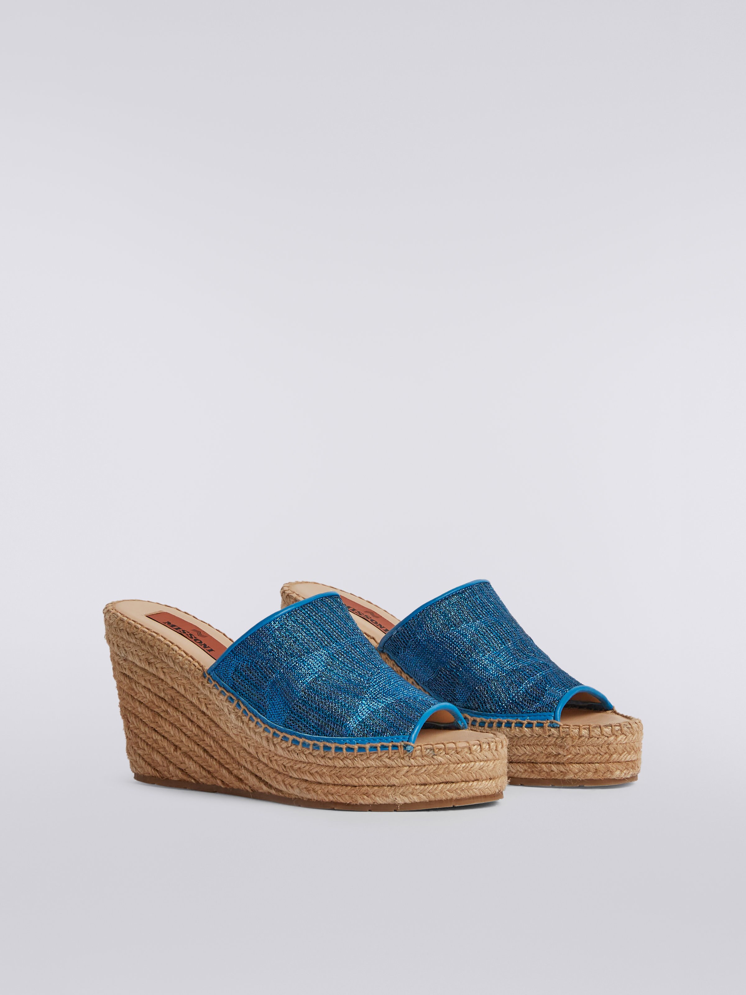 Espadrilles with wedge and chevron knit band, Blue - 1