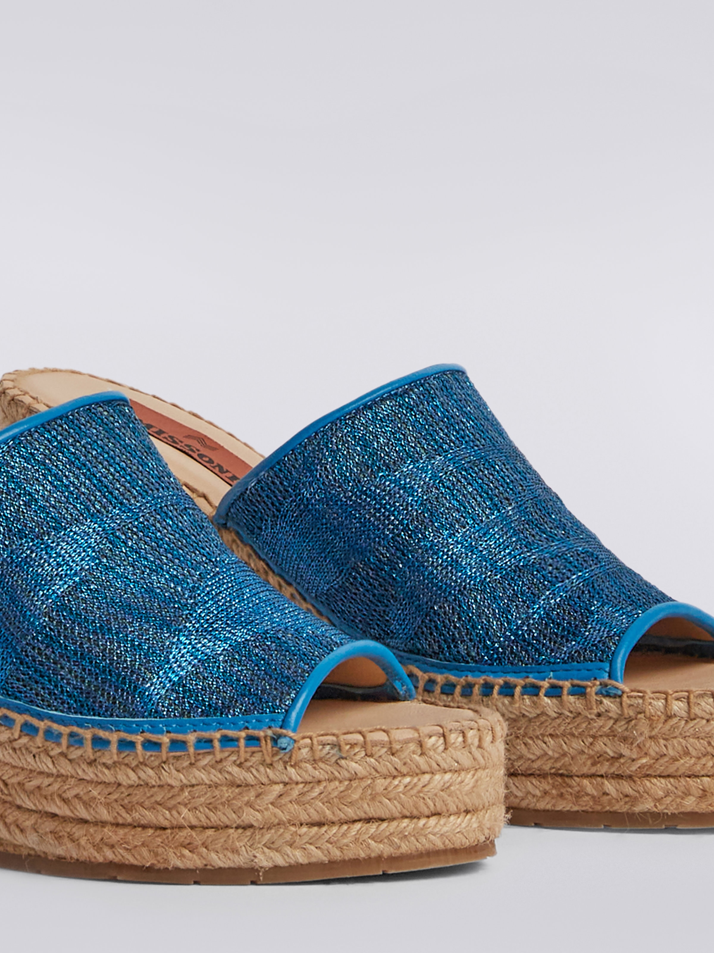 Espadrilles with wedge and chevron knit band, Blue - 3