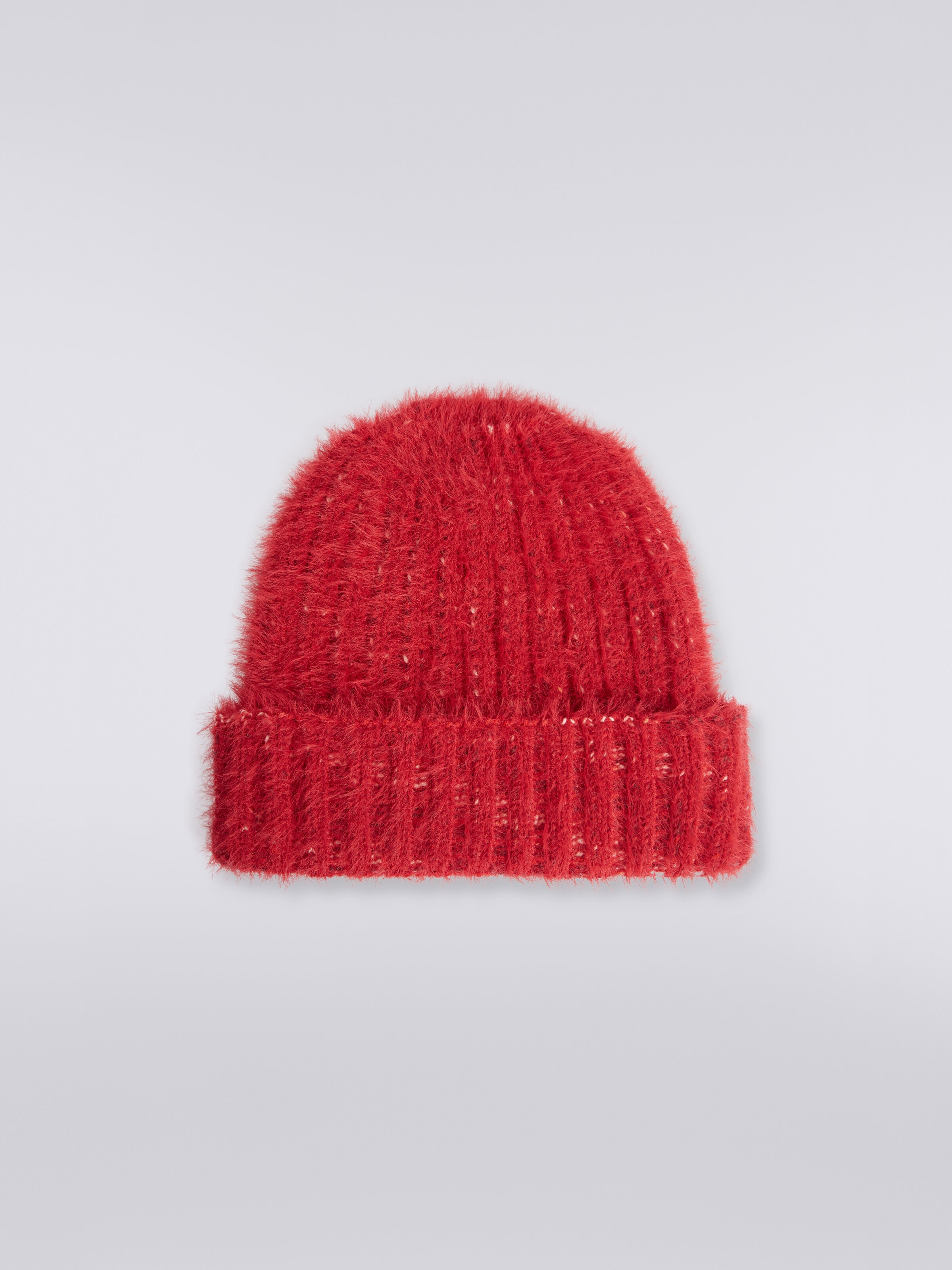 Chapeau en laine mélangée à effet fourrure, Rouge  - 0