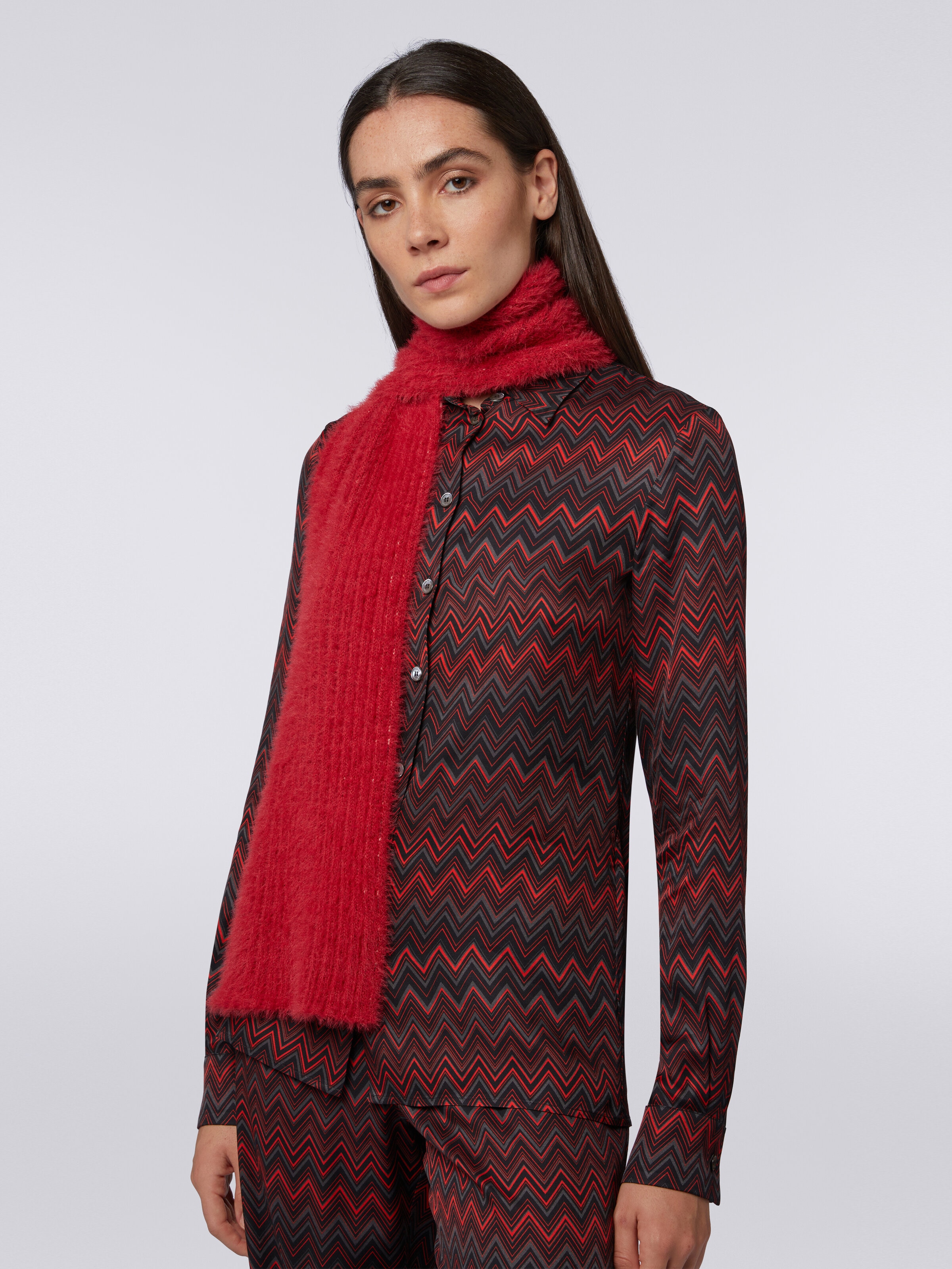Bufanda de mezcla de lana doble cara, Rojo  - 2