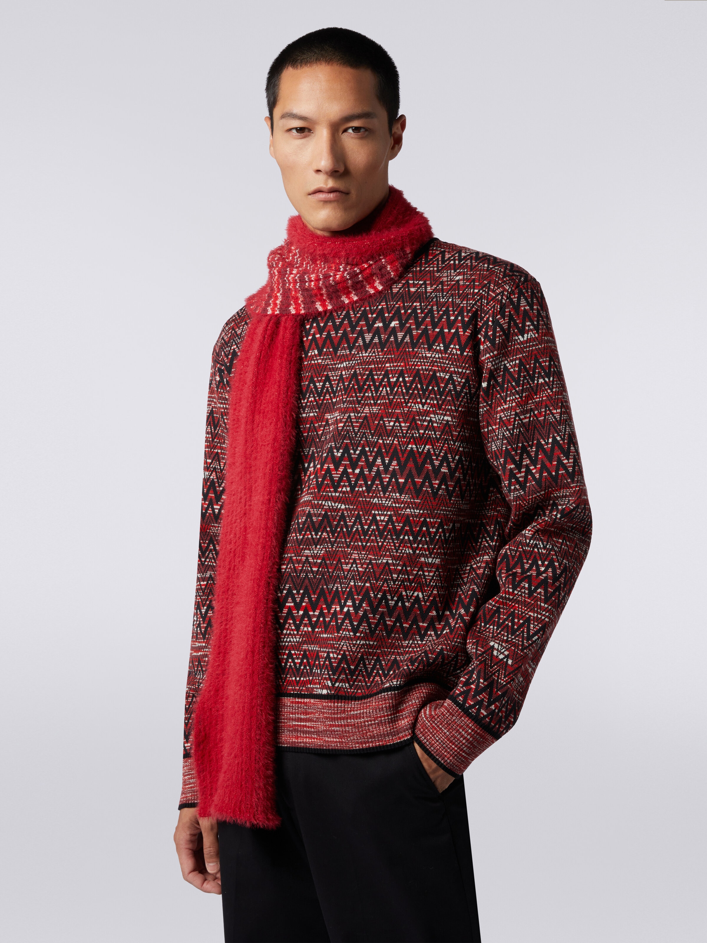 Bufanda de mezcla de lana doble cara, Rojo  - 3