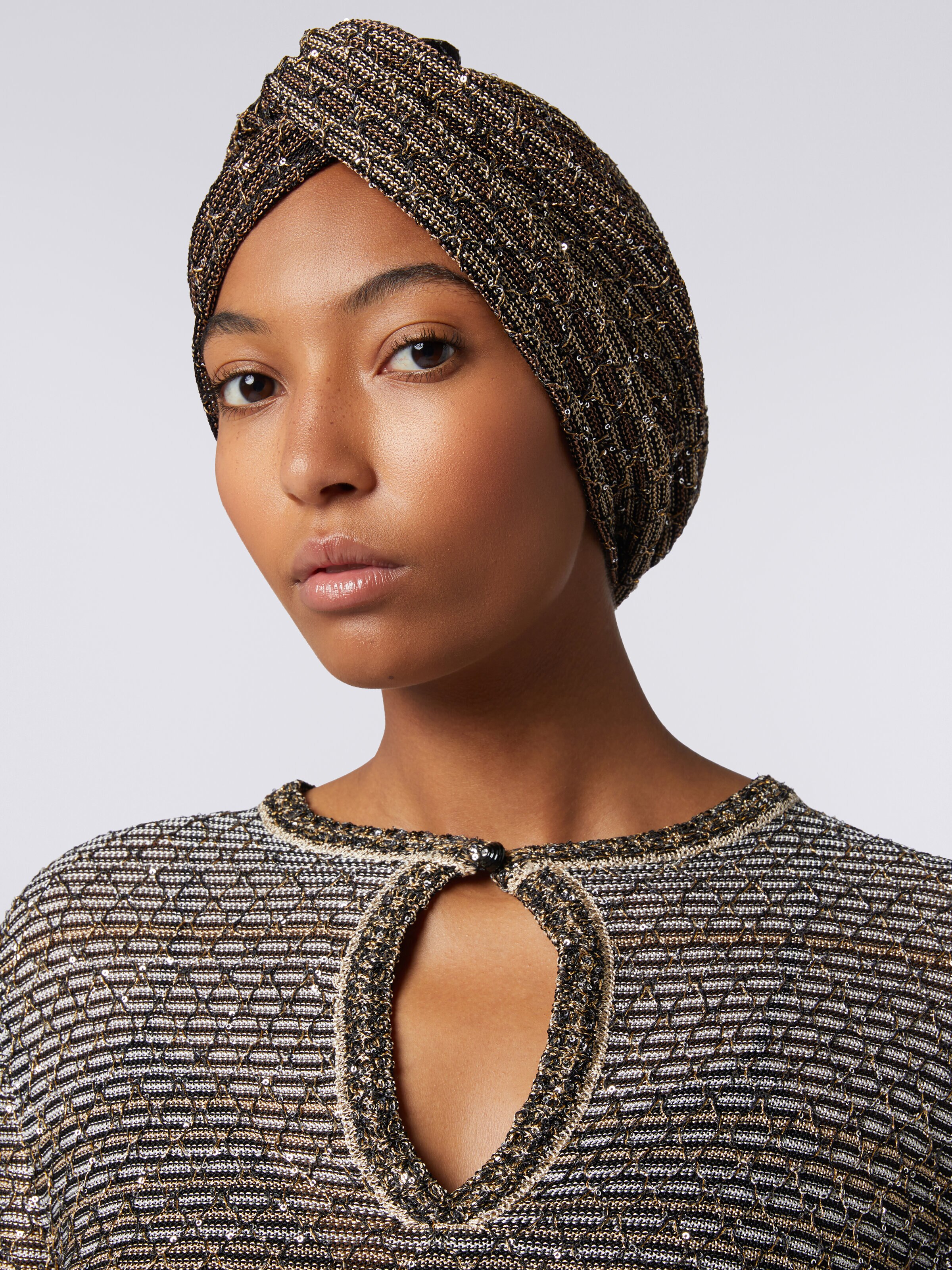 Turbante in maglia dégradé con paillettes, Multicolore  - 2