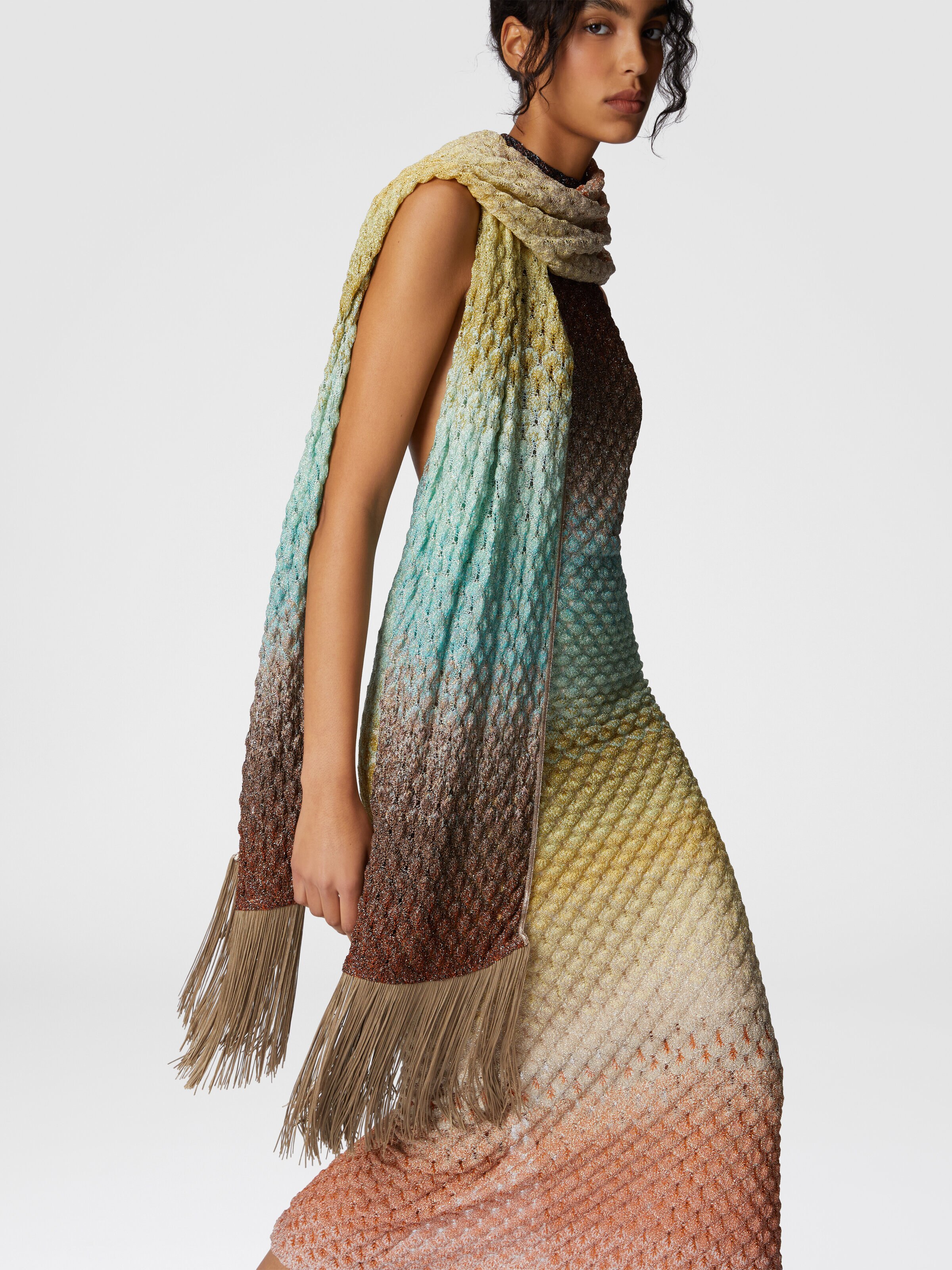Fringed viscose lamé lace stole, Multicoloured  - 2