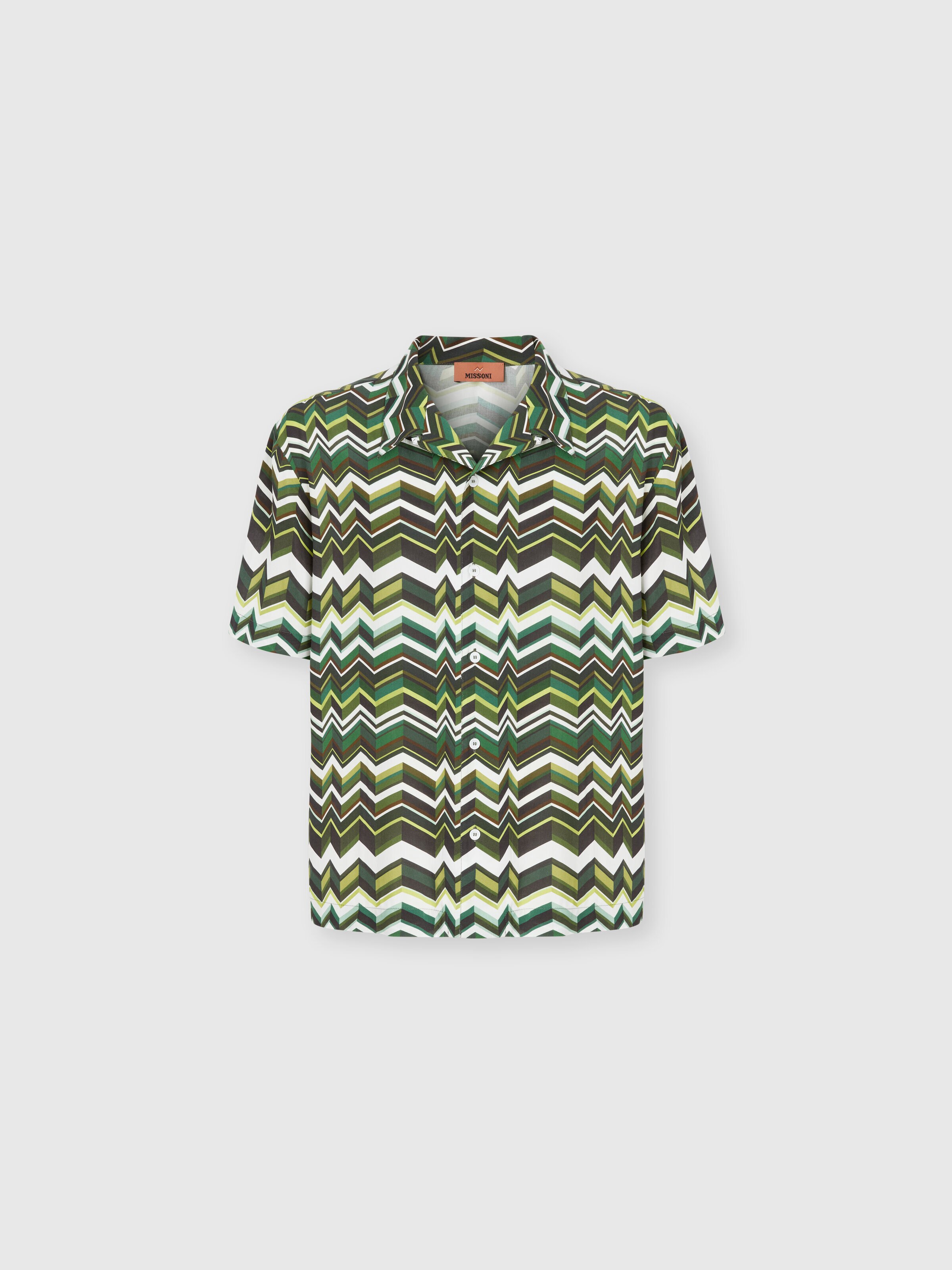 Bowling shirt in viscose with zigzag print, Green - 0