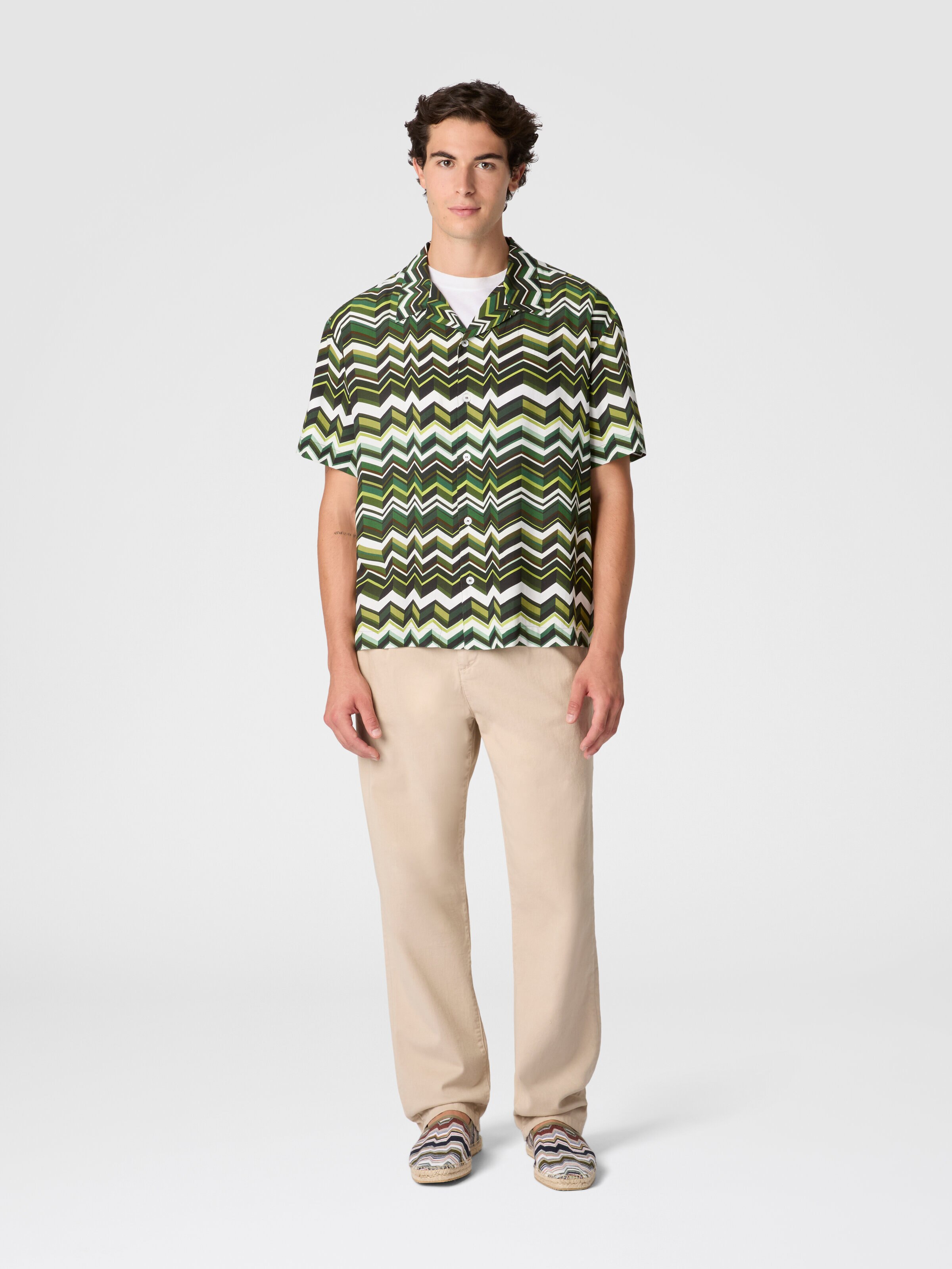 Bowling shirt in viscose with zigzag print, Green - 1