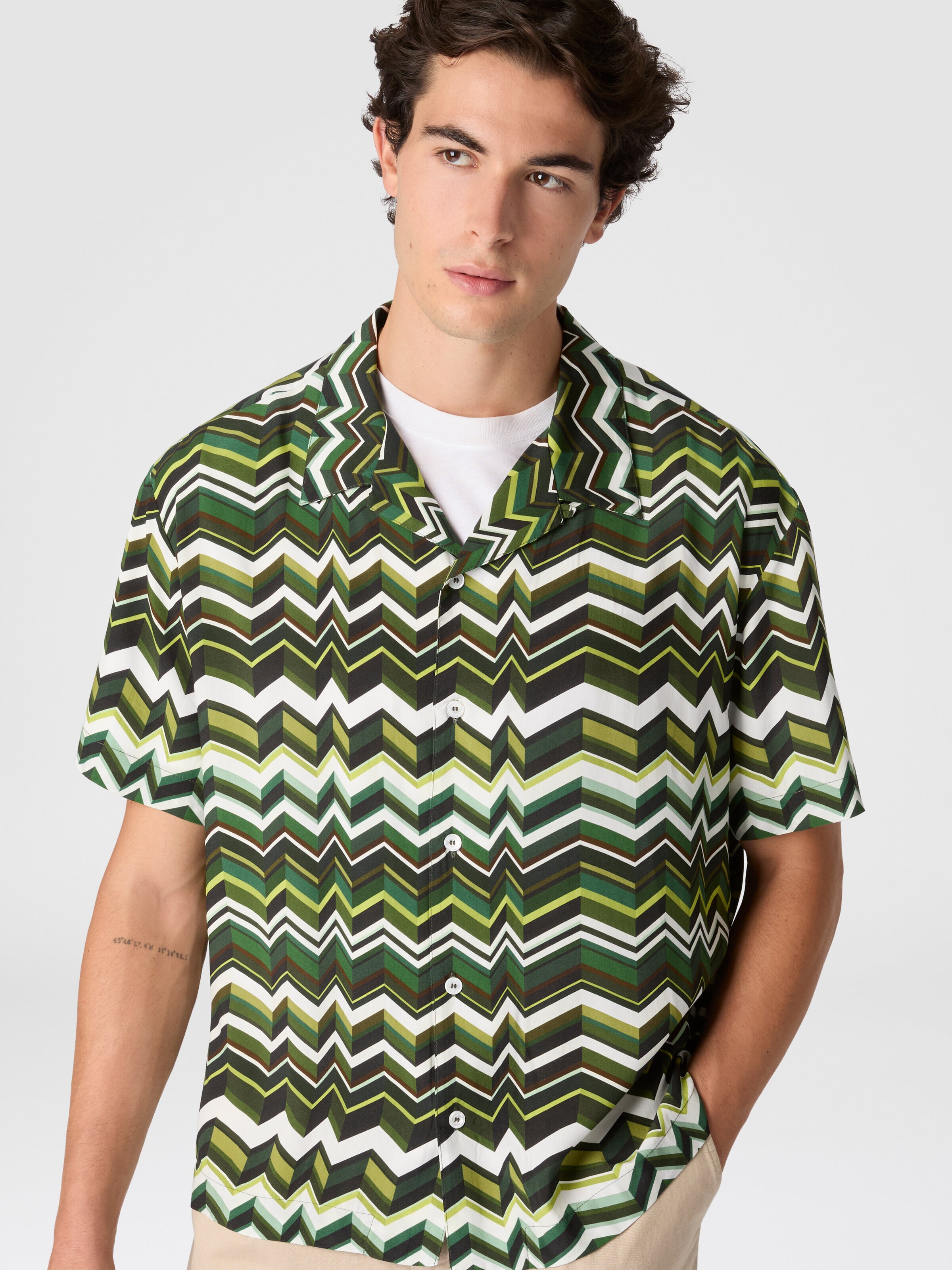 Bowling shirt in viscose with zigzag print, Green - 3