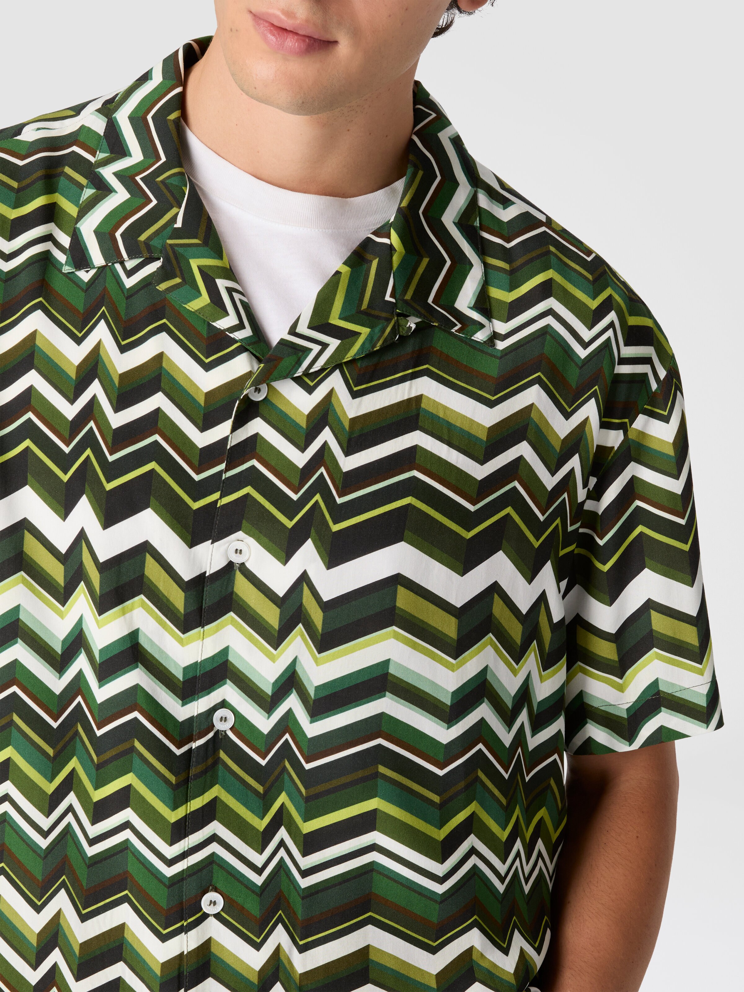 Bowling shirt in viscose with zigzag print, Green - 4