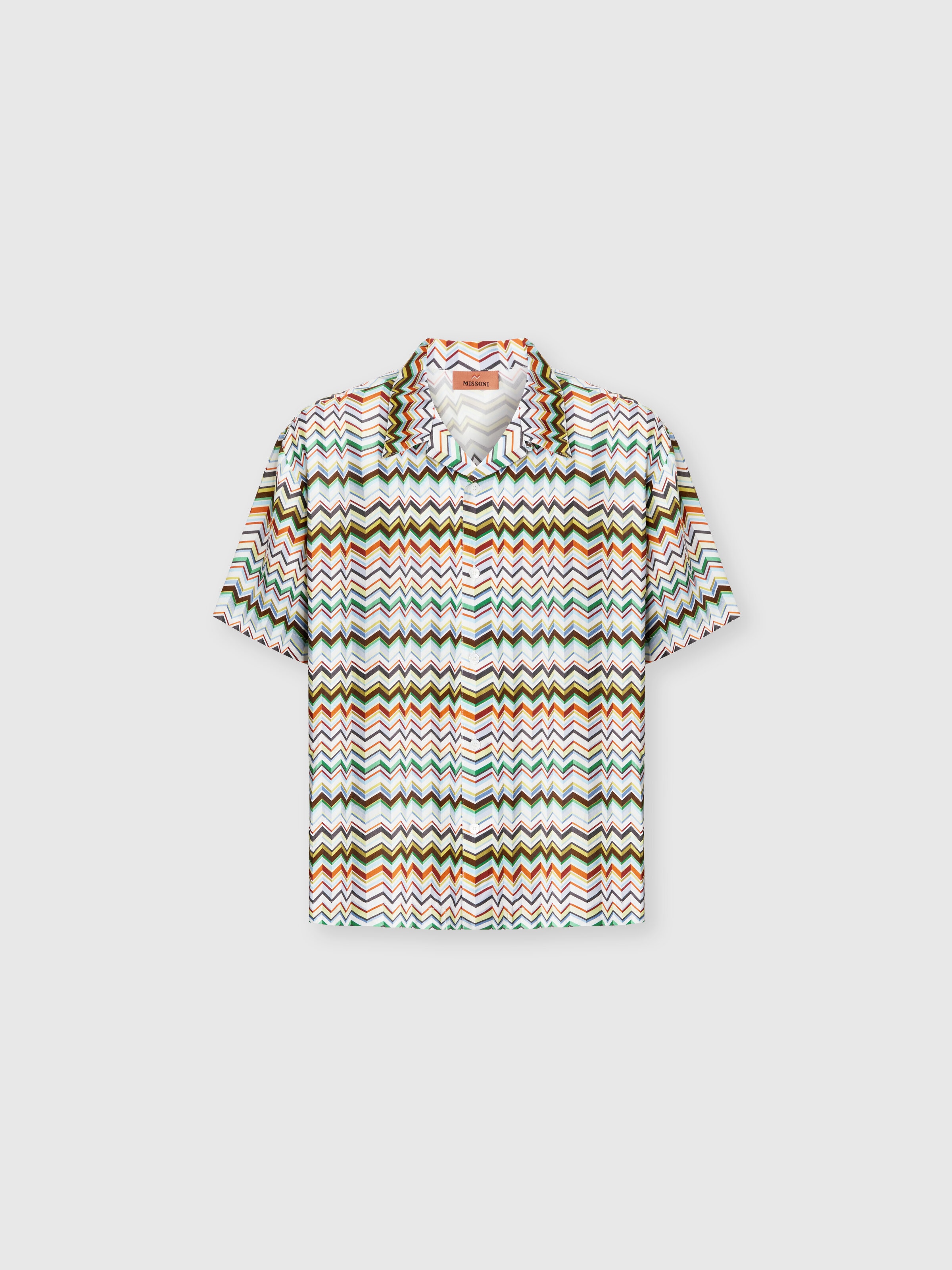Bowling shirt in viscose with irregular zigzag print, Multicoloured  - 0