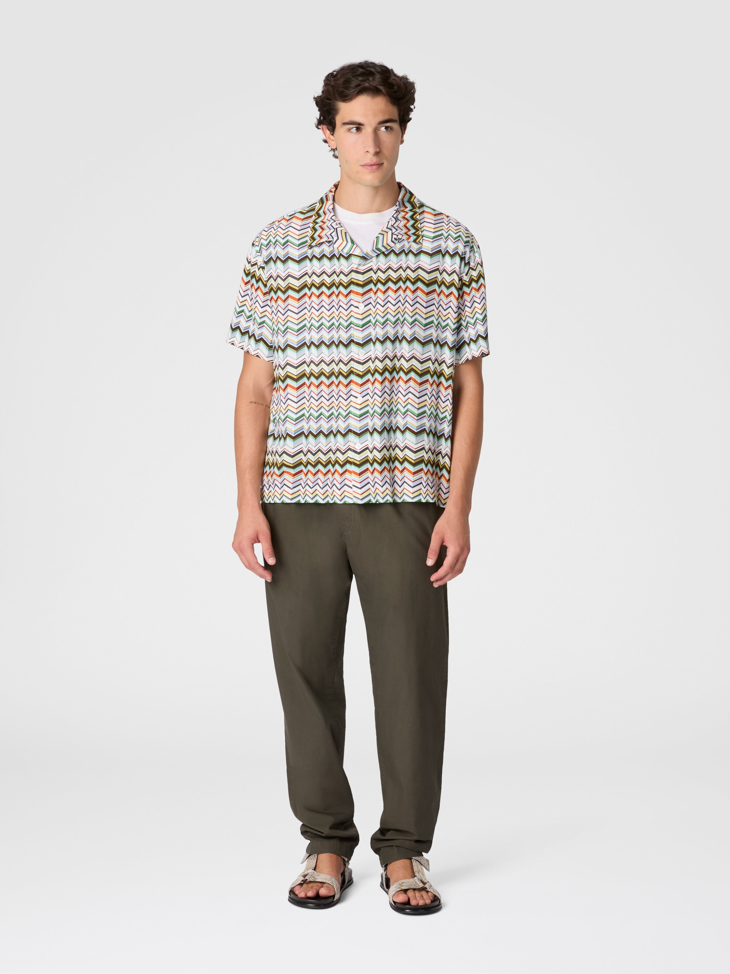 Bowling shirt in viscose with irregular zigzag print, Multicoloured  - 1