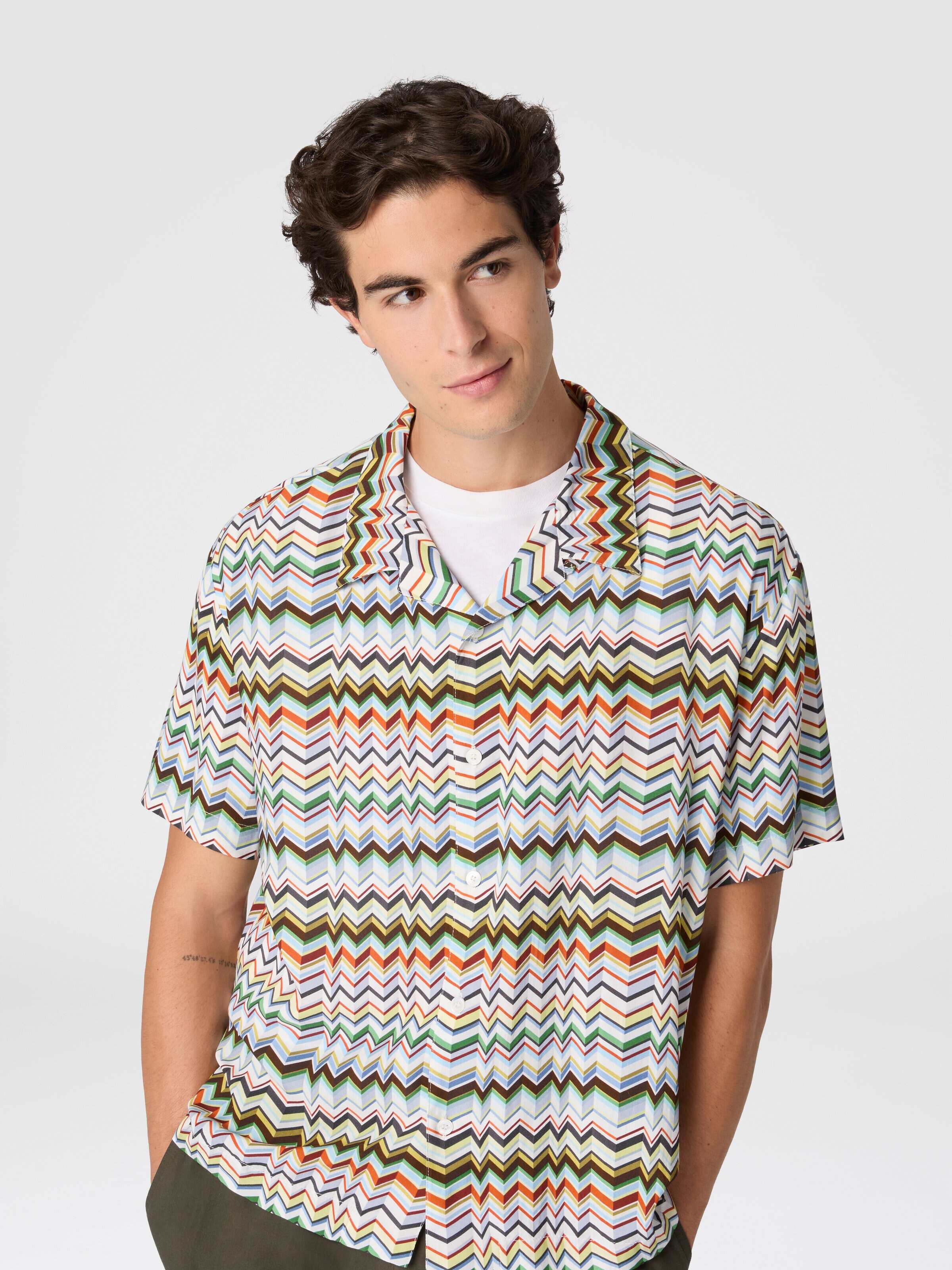 Bowling shirt in viscose with irregular zigzag print, Multicoloured  - 3