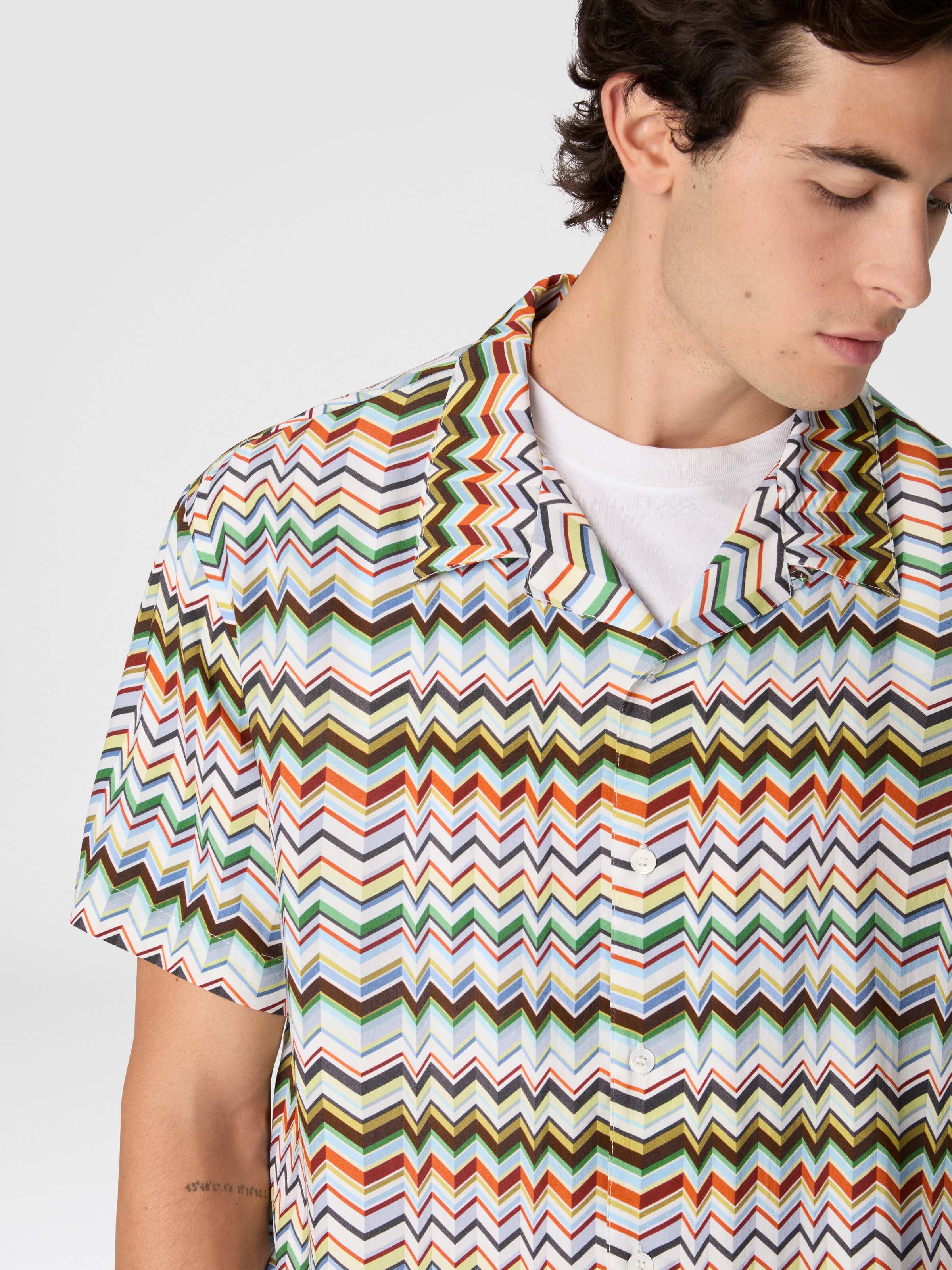Bowling shirt in viscose with irregular zigzag print, Multicoloured  - 4