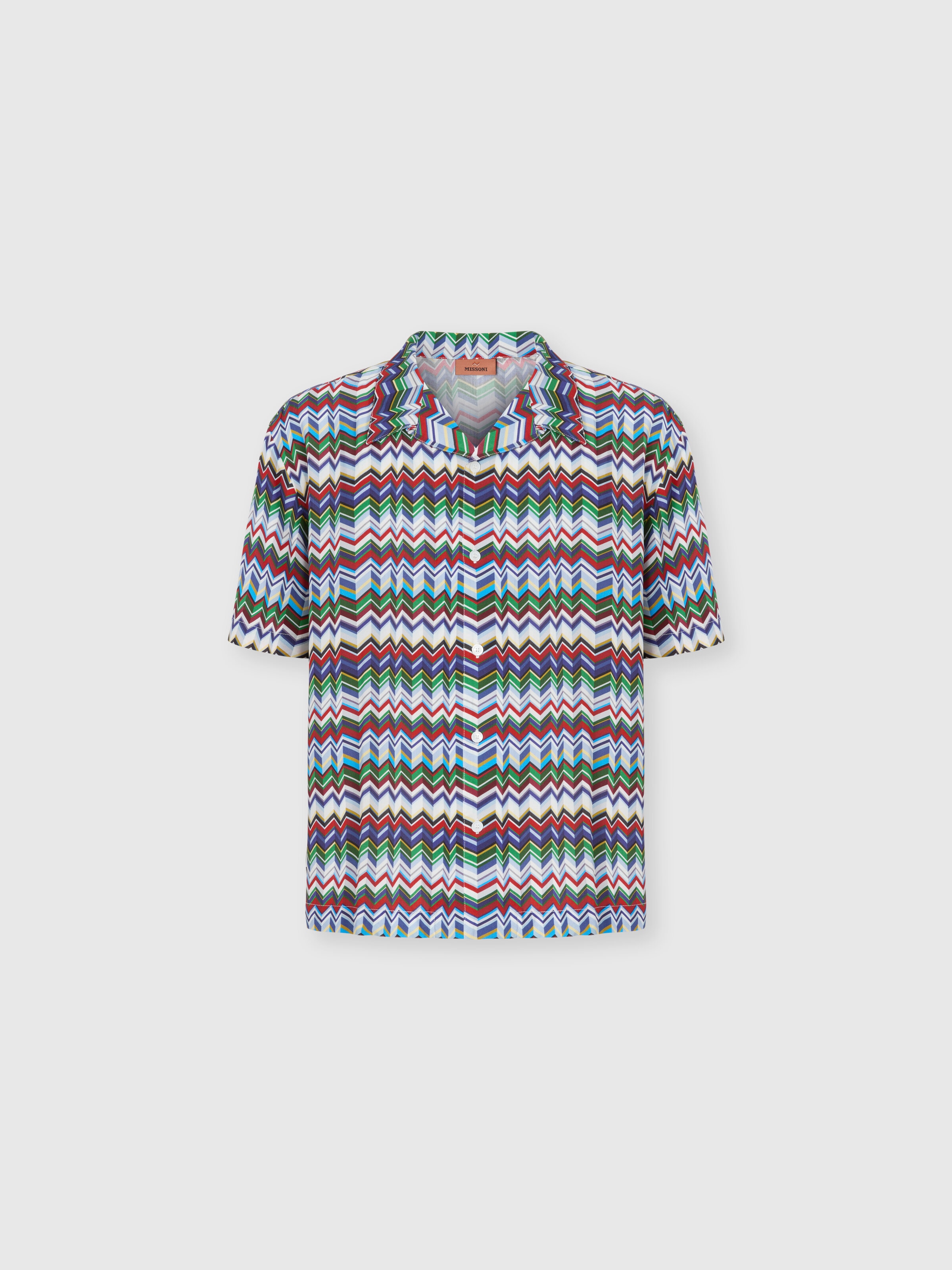 Bowling shirt in viscose with irregular zigzag print, Multicoloured  - 0