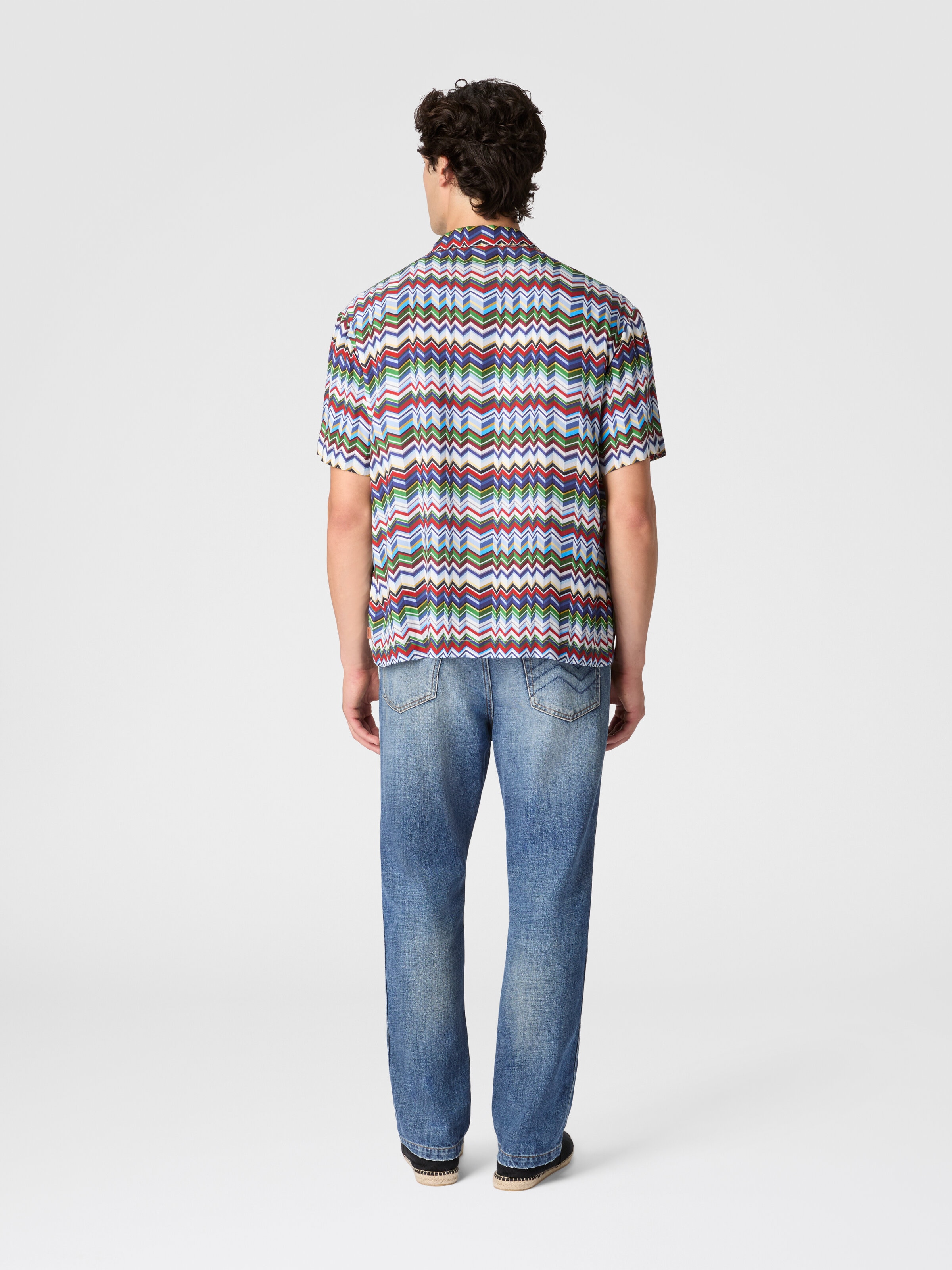 Bowling shirt in viscose with irregular zigzag print, Multicoloured  - 2