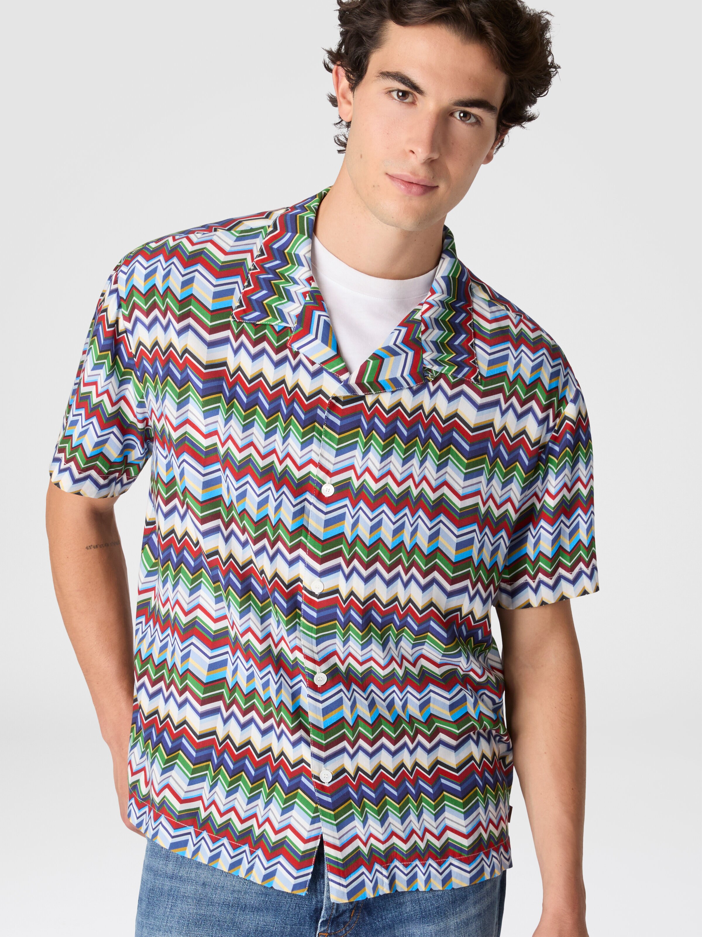 Bowling shirt in viscose with irregular zigzag print, Multicoloured  - 3