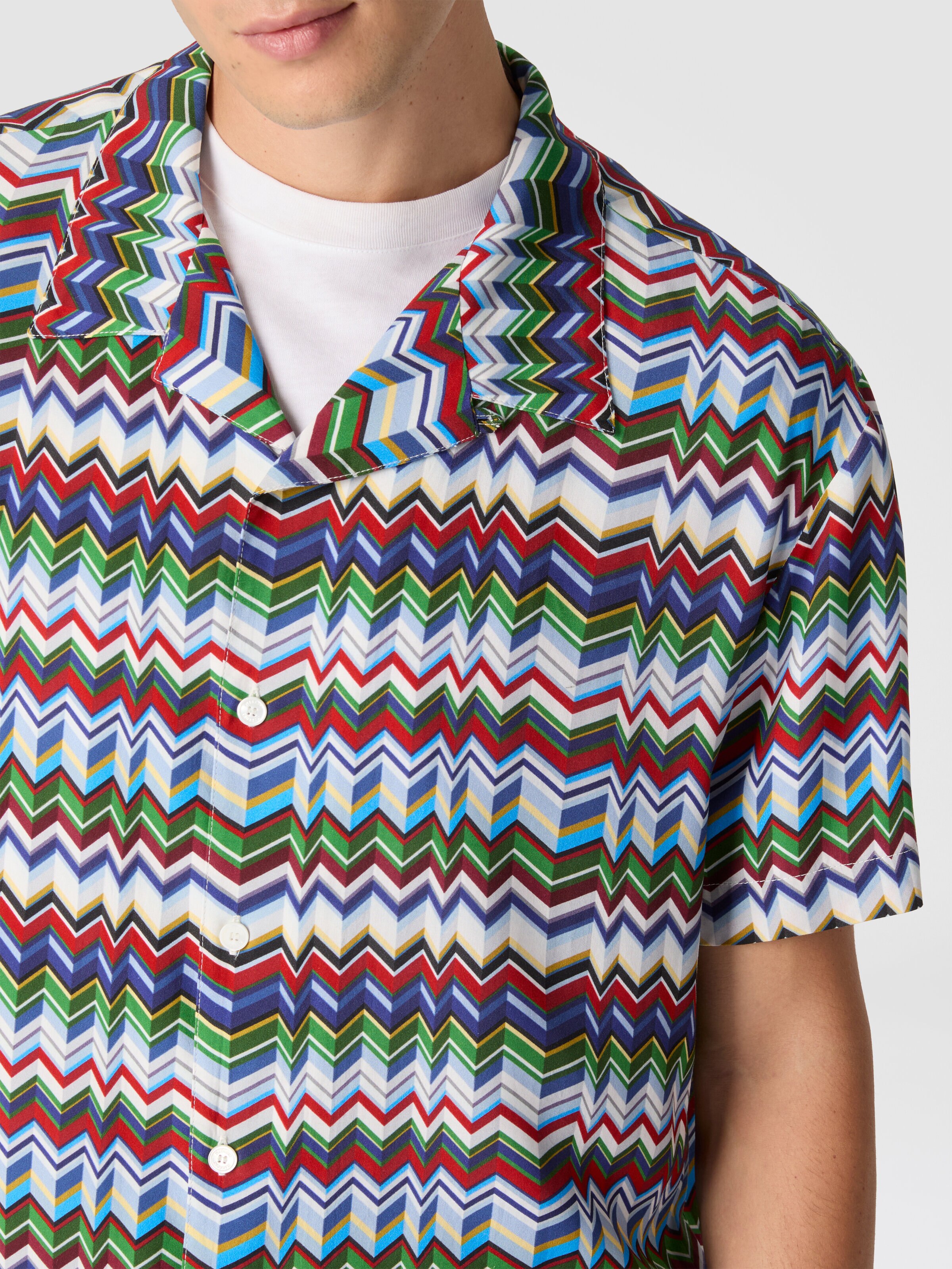 Bowling shirt in viscose with irregular zigzag print, Multicoloured  - 4