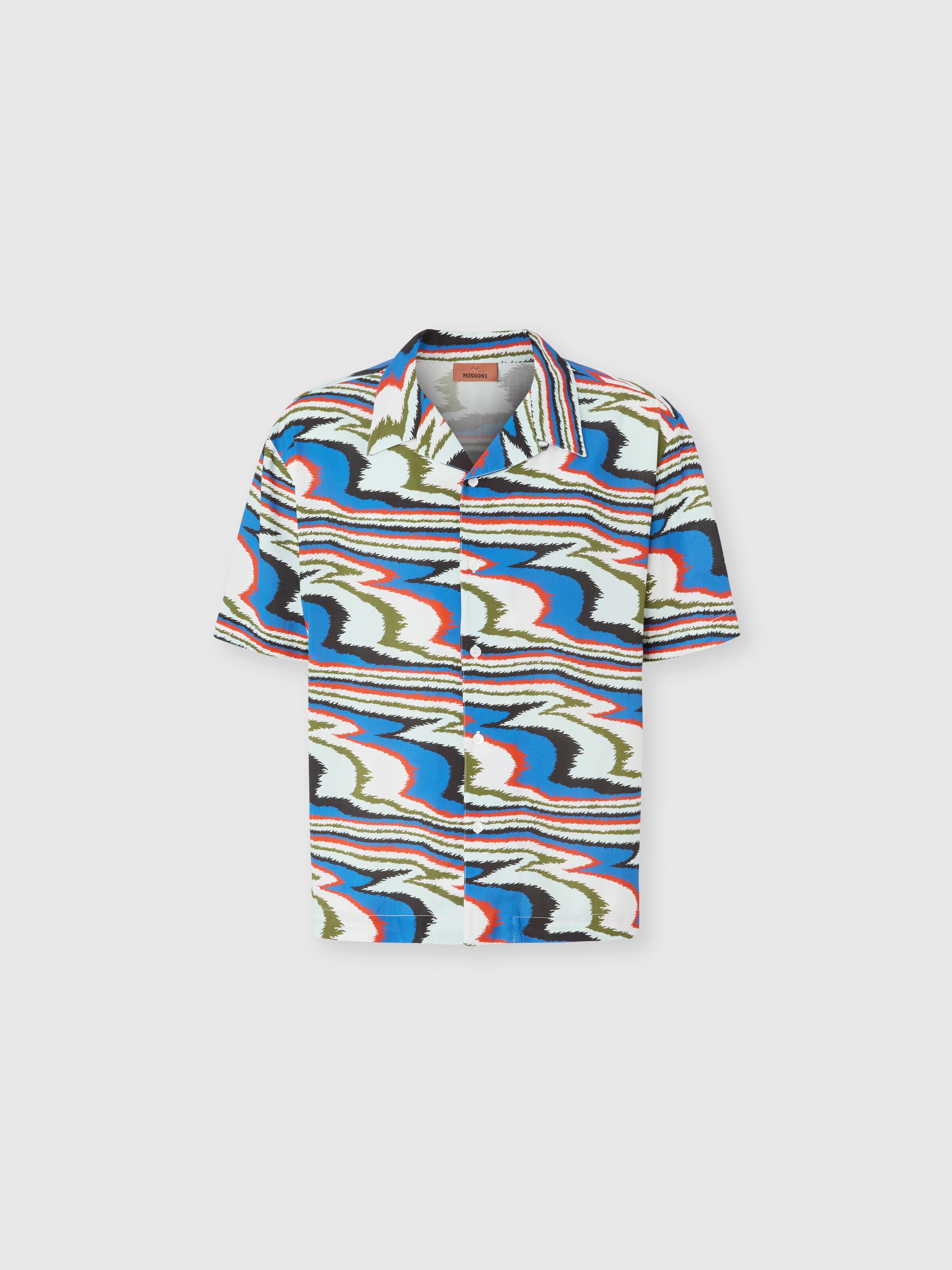 Camisa tipo bowling de viscosa con estampado flameado, Multicolor  - 0