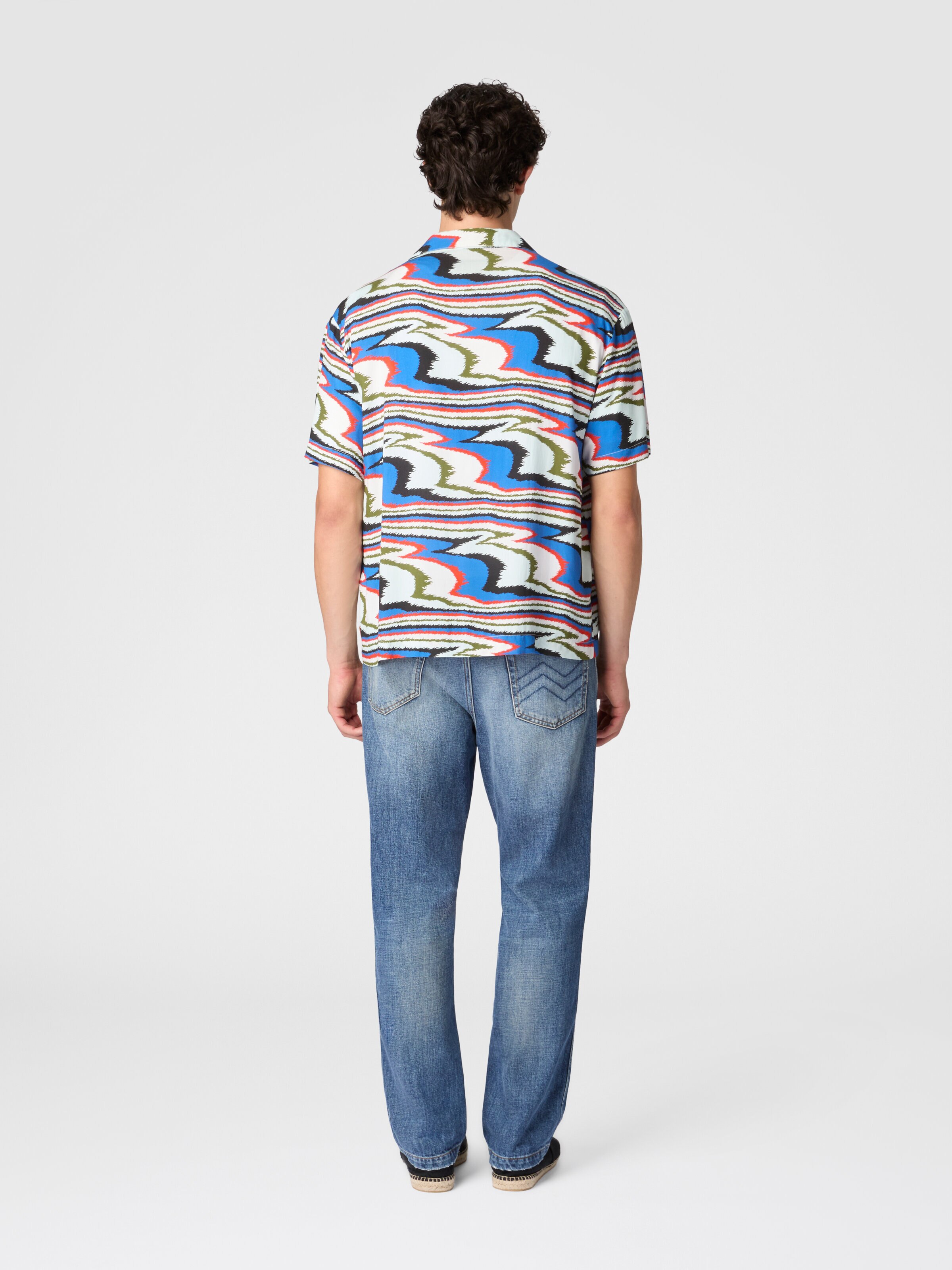 Camisa tipo bowling de viscosa con estampado flameado, Multicolor  - 2