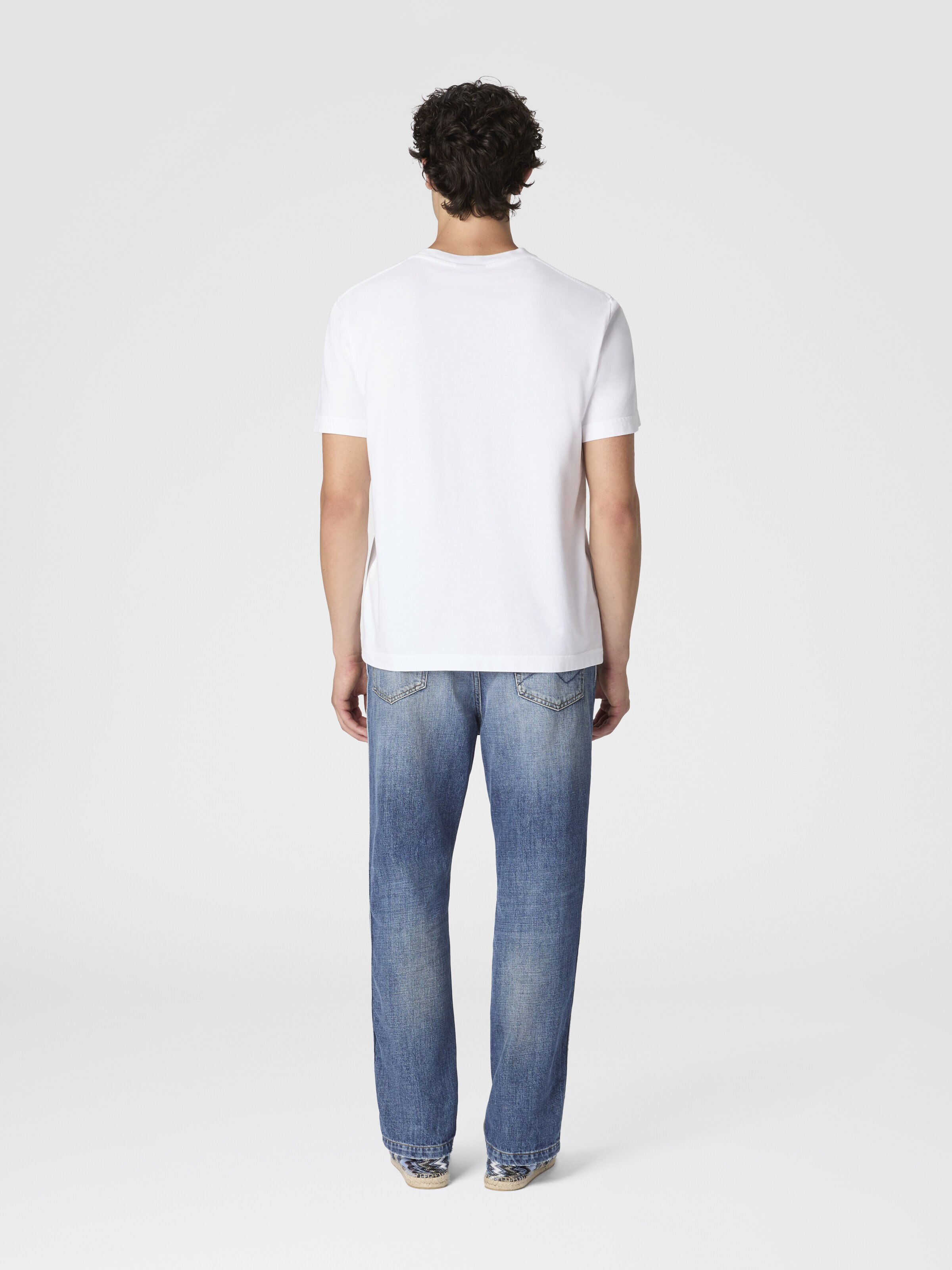 Crew-neck cotton T-shirt with macro zigzag print, White & Multicoloured - 2