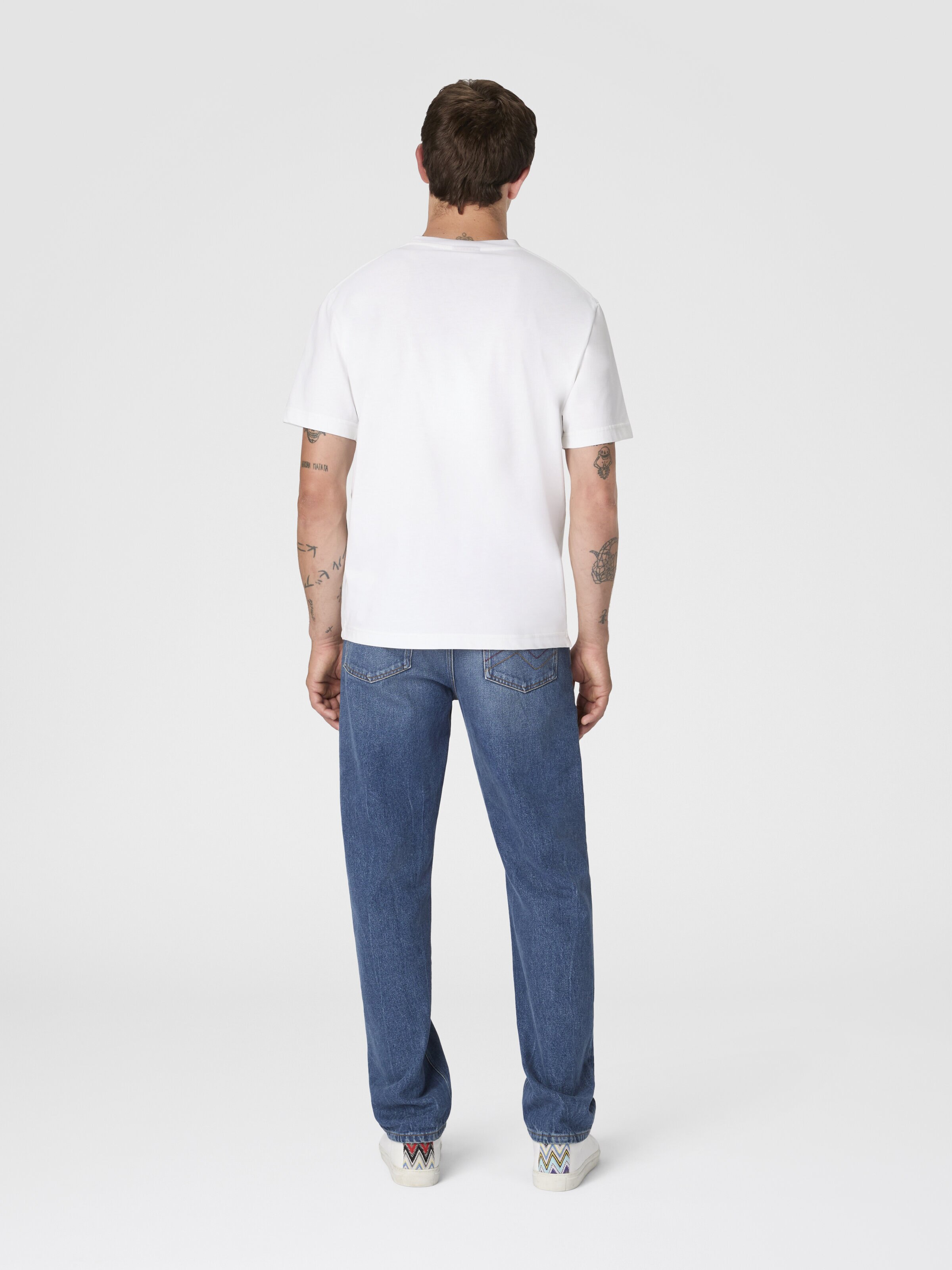 Crew-neck cotton T-shirt with irregular zigzag print, White & Green - 2