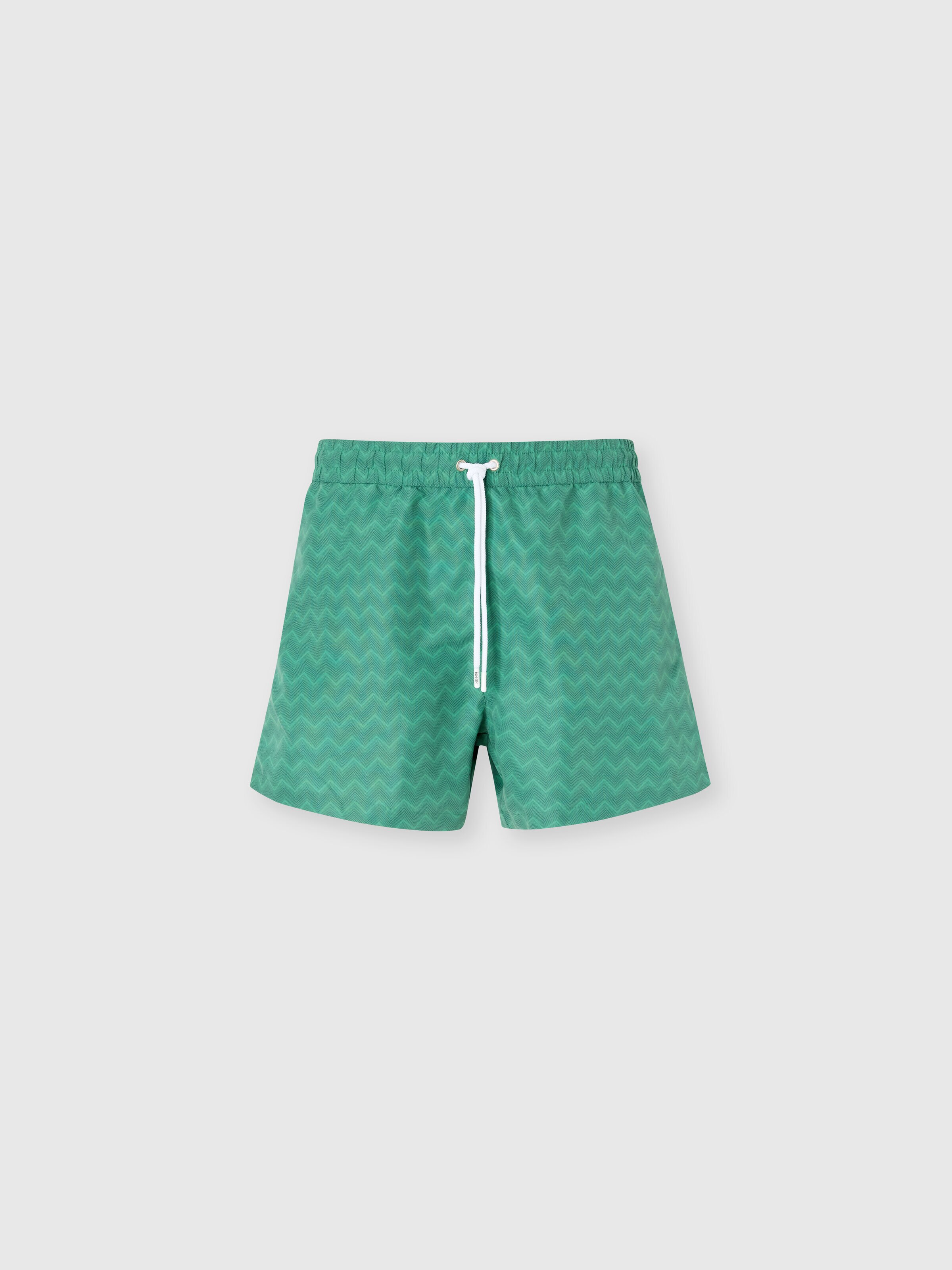 Mid-length swim shorts with tone-on-tone zigzag print, Green - 0