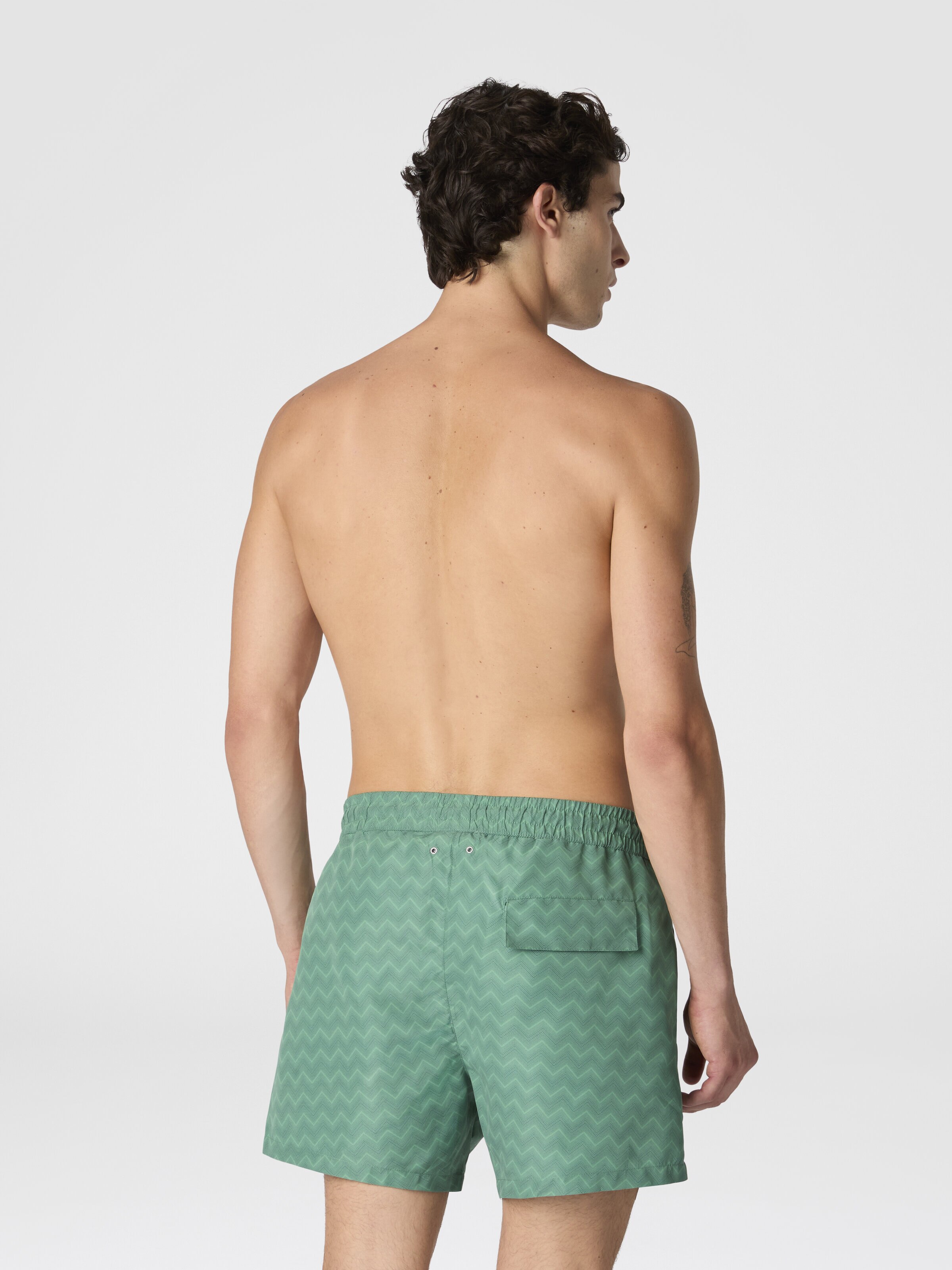 Mid-length swim shorts with tone-on-tone zigzag print, Green - 2