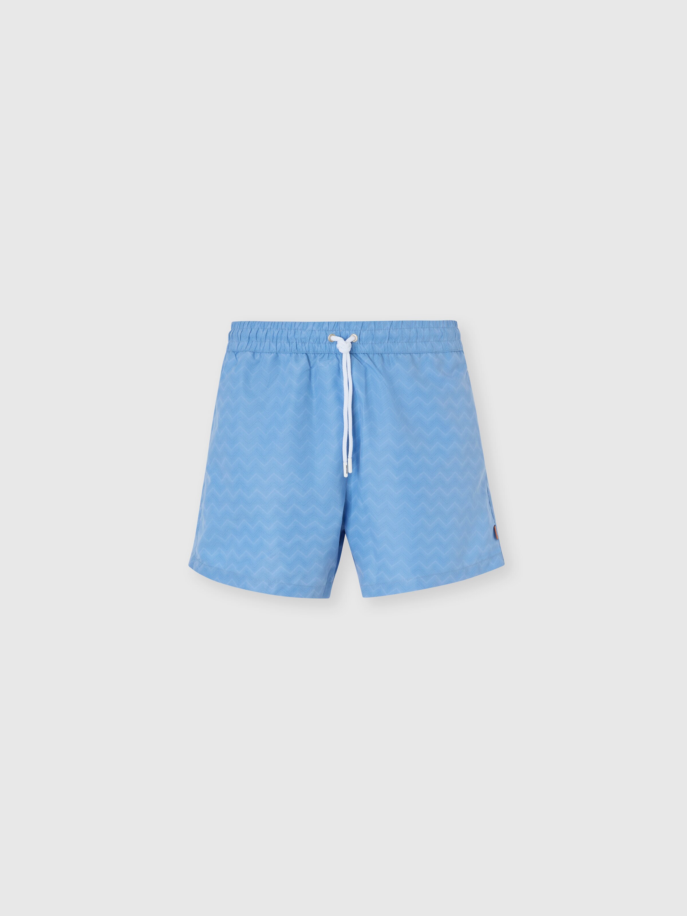 Mid-length swim shorts with tone-on-tone zigzag print, Light Blue - 0
