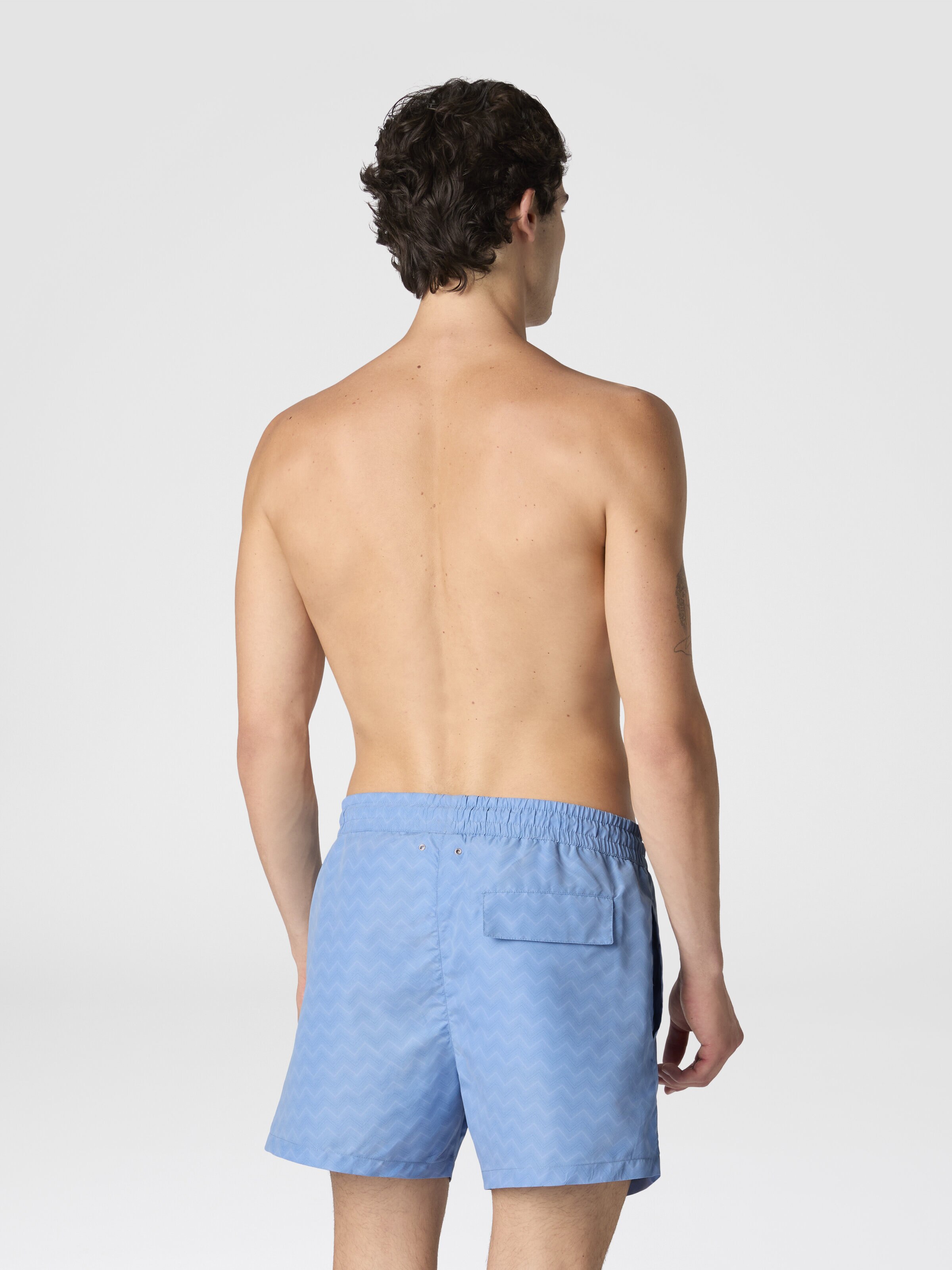 Mid-length swim shorts with tone-on-tone zigzag print, Light Blue - 2