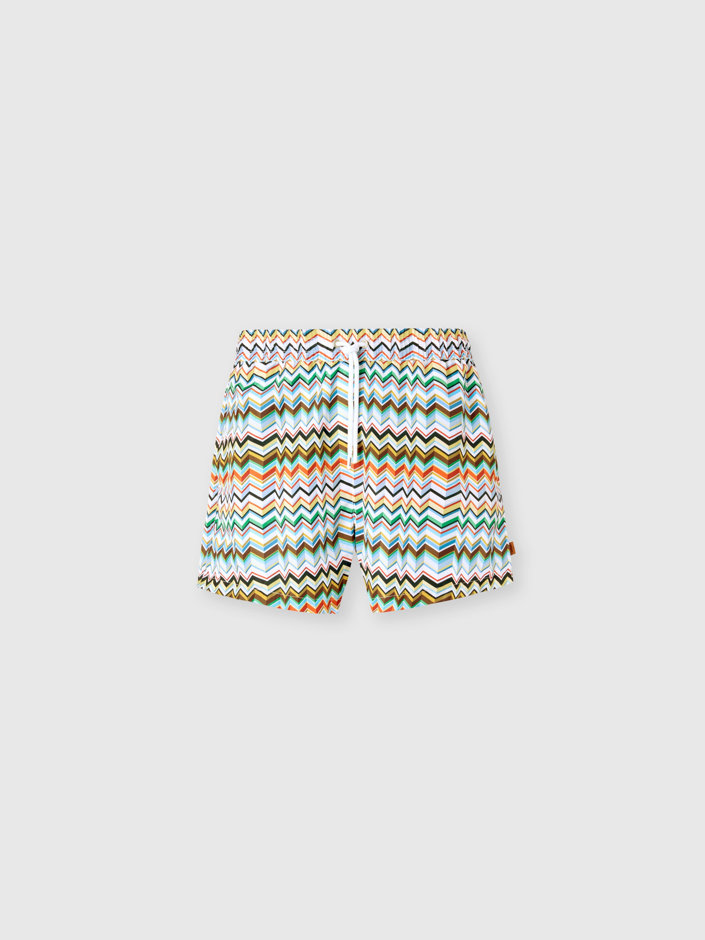 Mid-length swim shorts with irregular zigzag print, Multicoloured  - 0