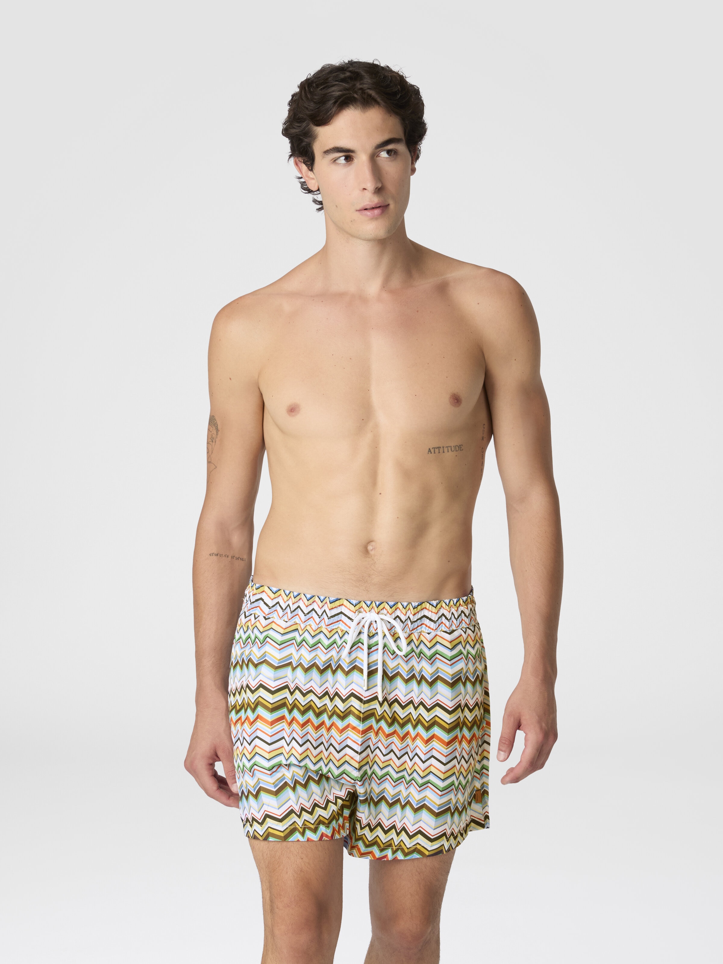 Mid-length swim shorts with irregular zigzag print, Multicoloured  - 3