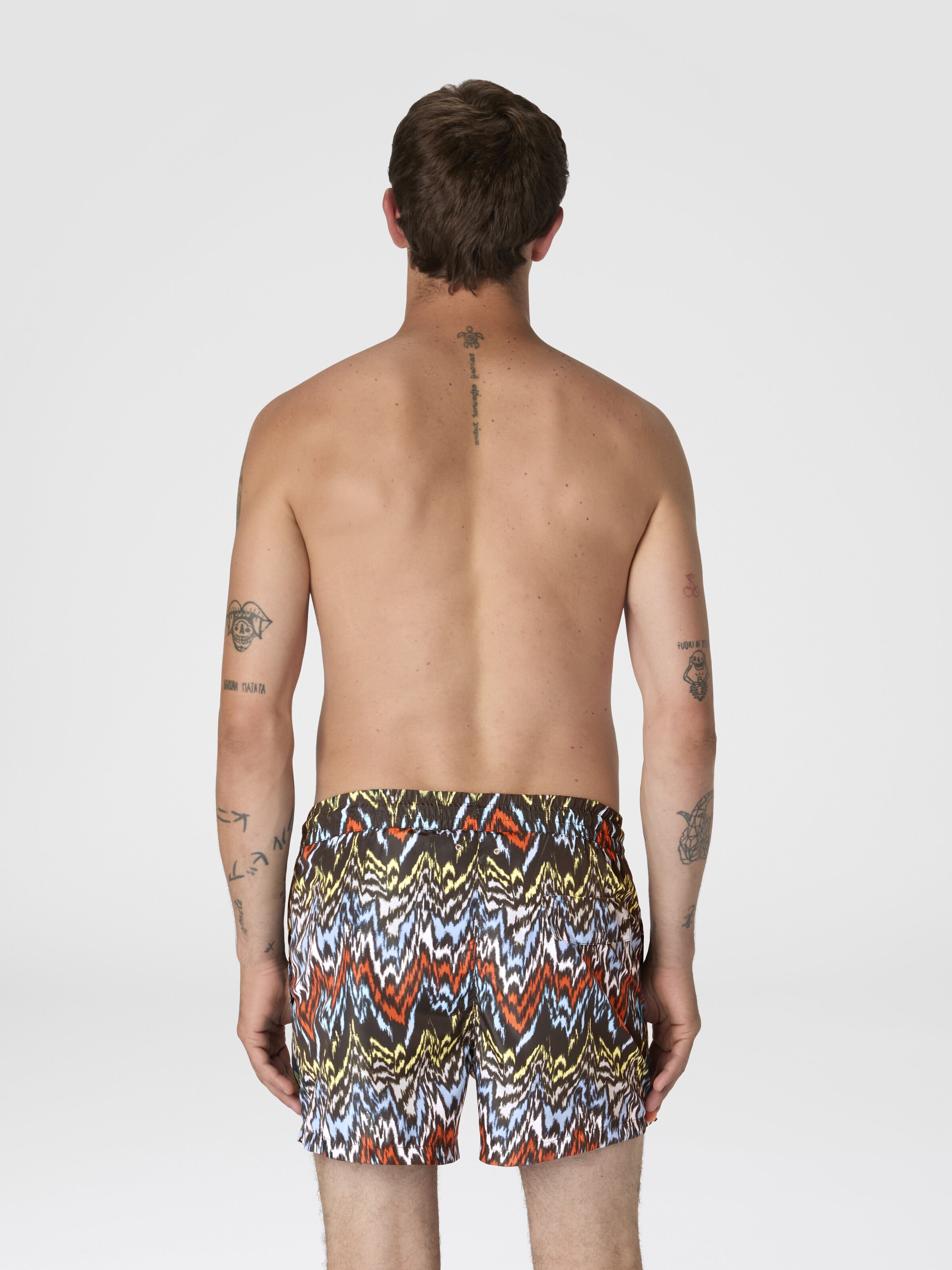 Mid-length swim shorts with abstract zigzag print, Black & Multicoloured - 2