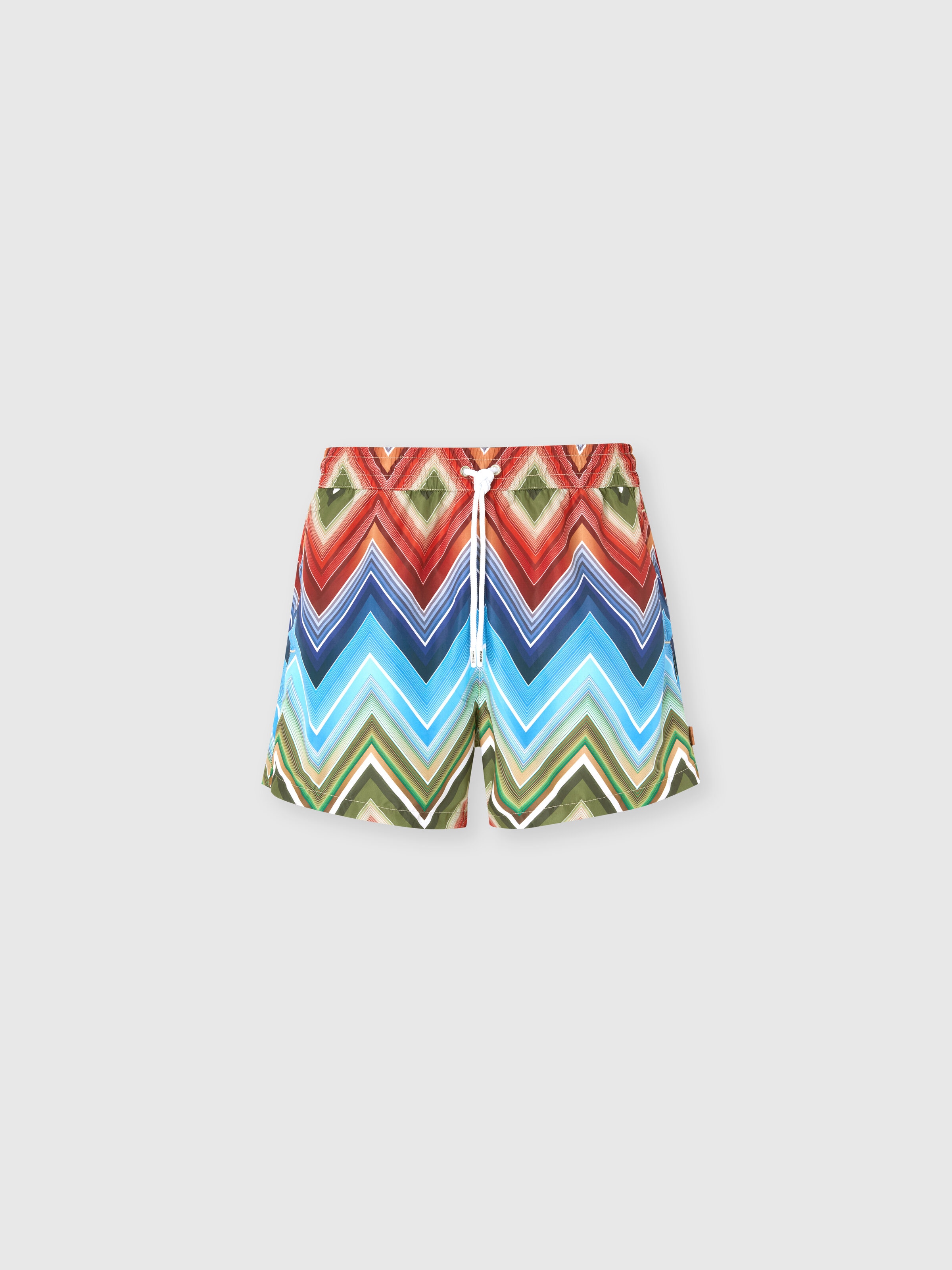 Mid-length swim shorts with macro zigzag print, Multicoloured  - 0