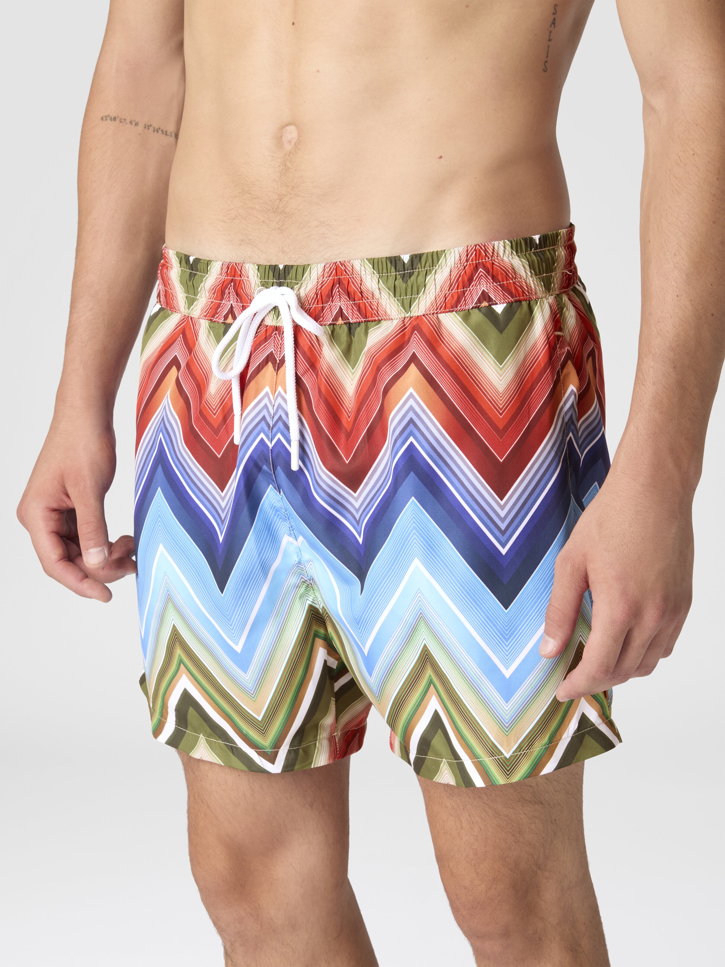 Mid-length swim shorts with macro zigzag print, Multicoloured  - 4