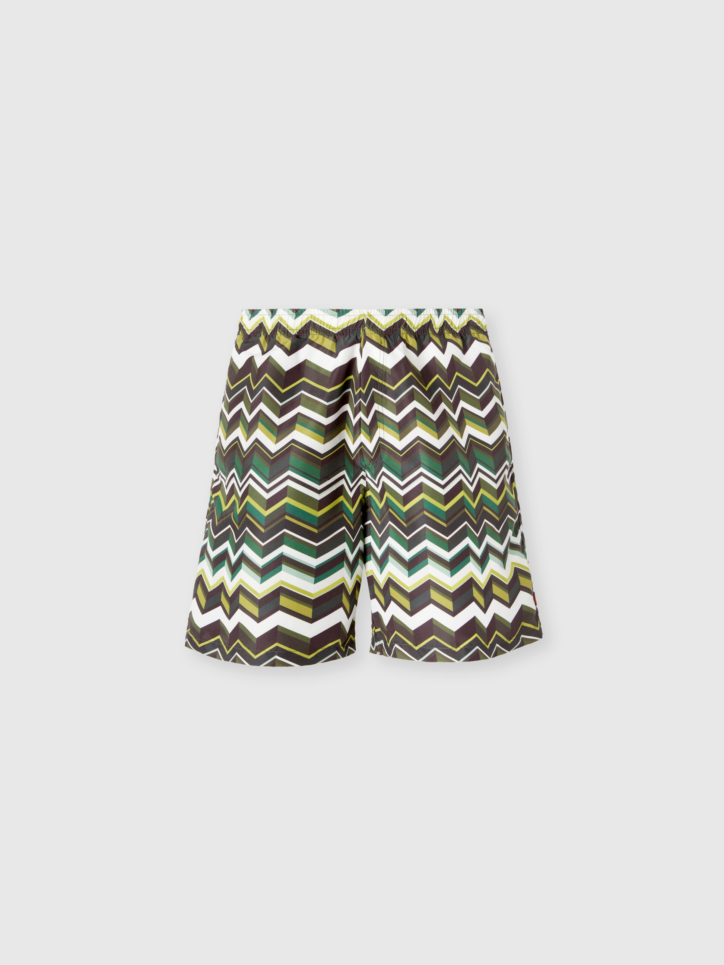 Long swim shorts with irregular zigzag print, Green - 0
