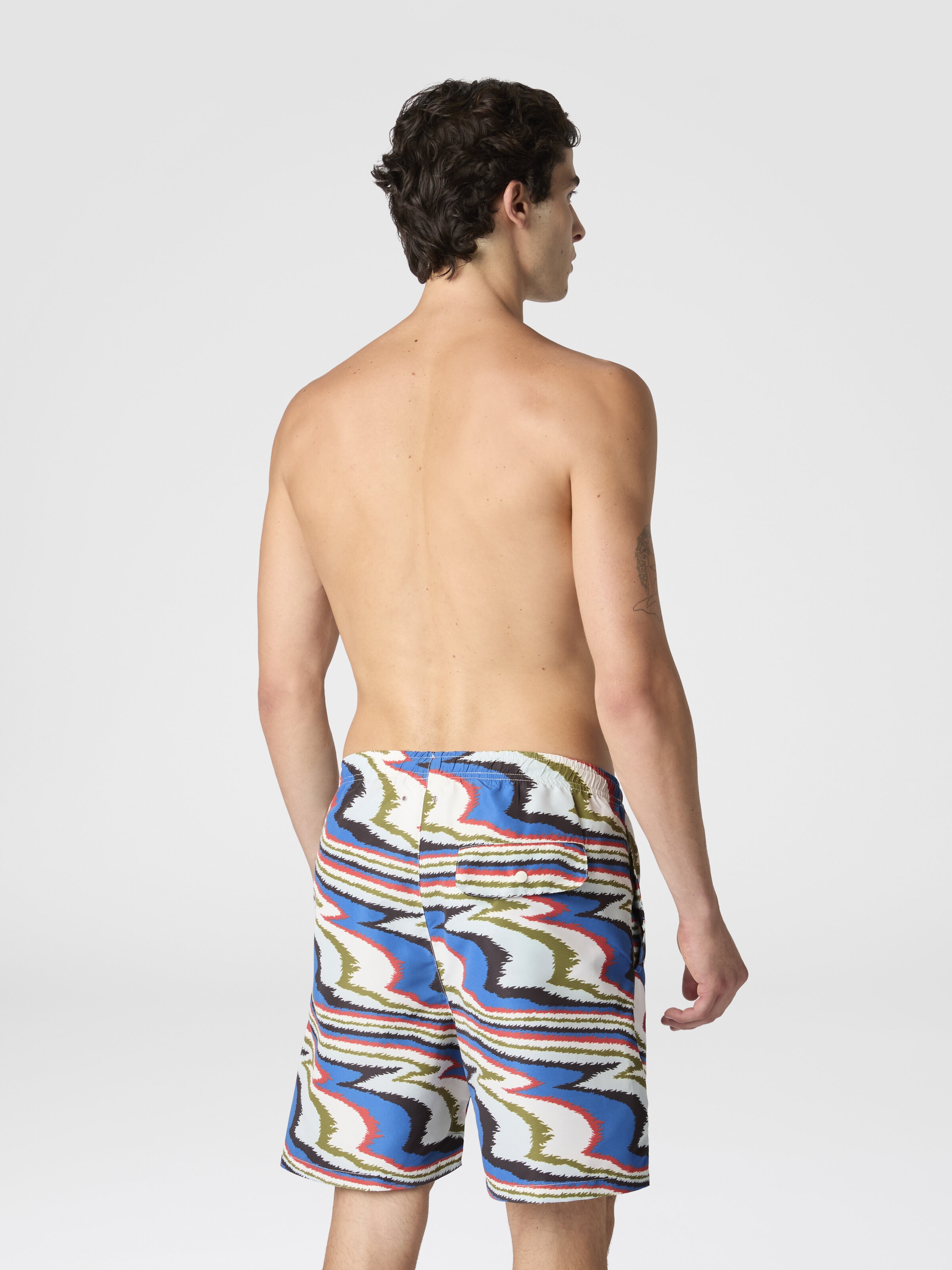 Long swim shorts with irregular zigzag print, Multicoloured  - 2