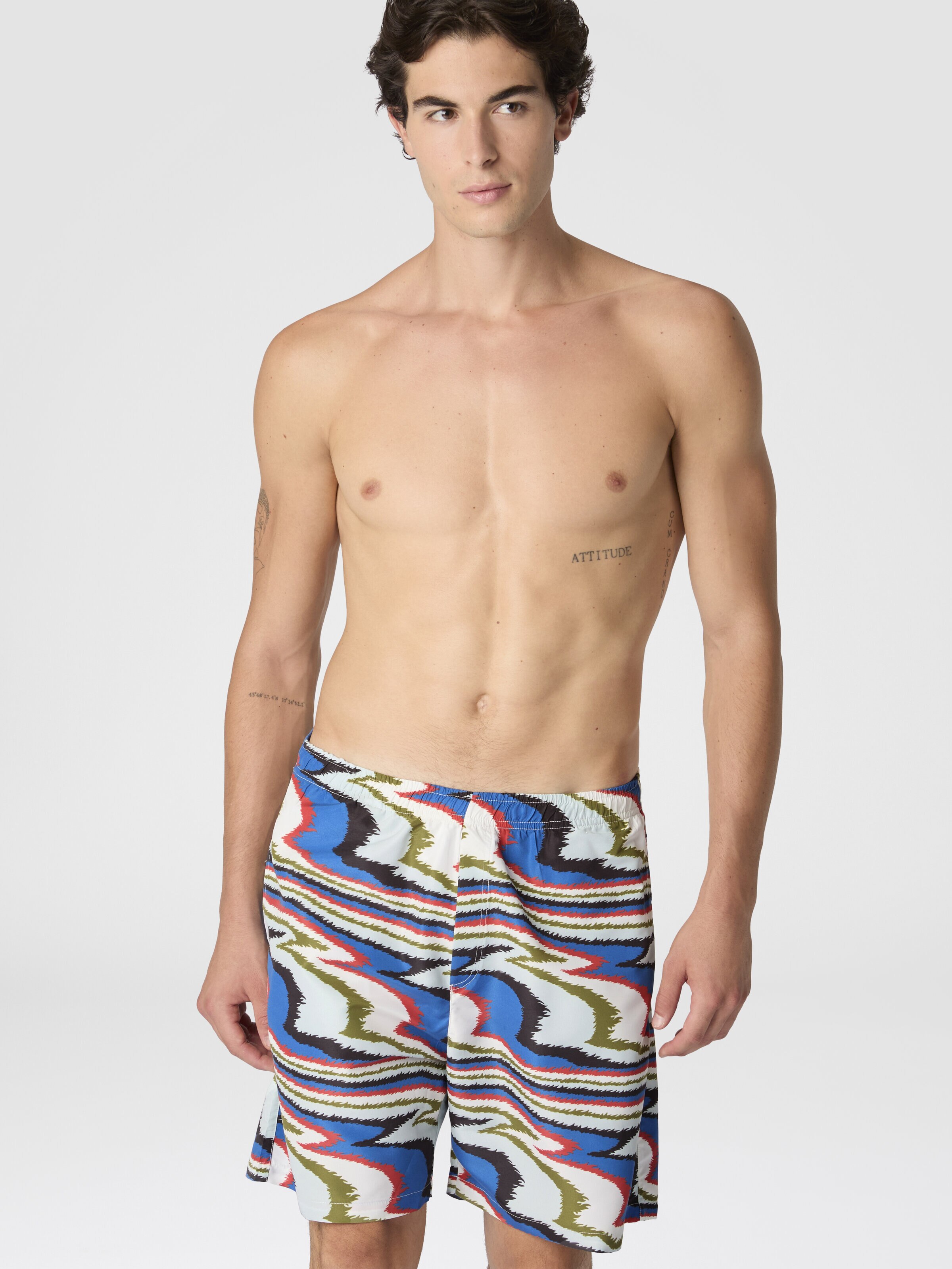 Long swim shorts with irregular zigzag print, Multicoloured  - 3