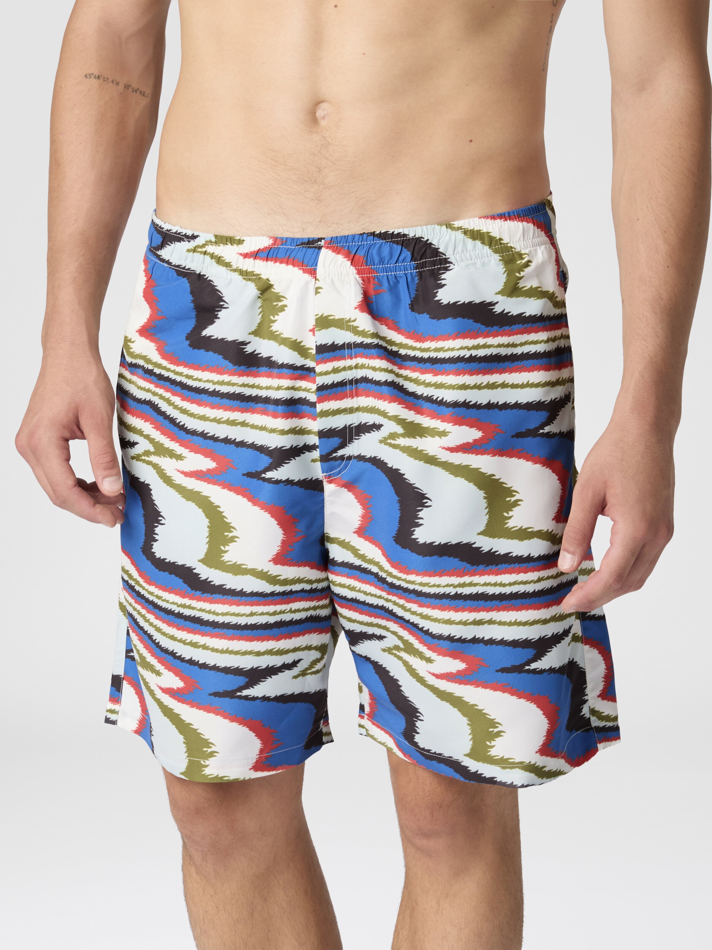 Long swim shorts with irregular zigzag print, Multicoloured  - 4