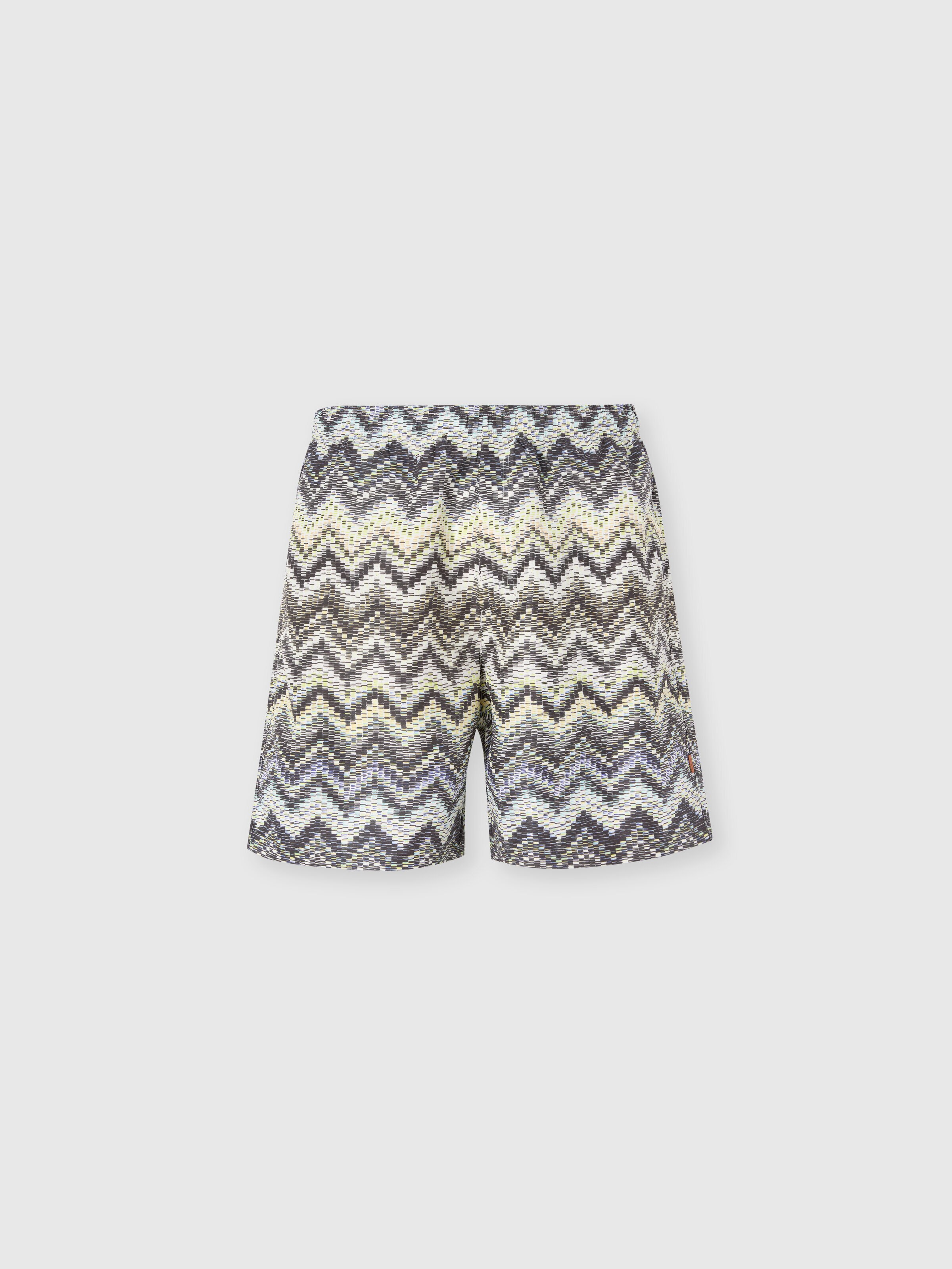 Long swim shorts with dashed zigzag print, Multicoloured  - 0