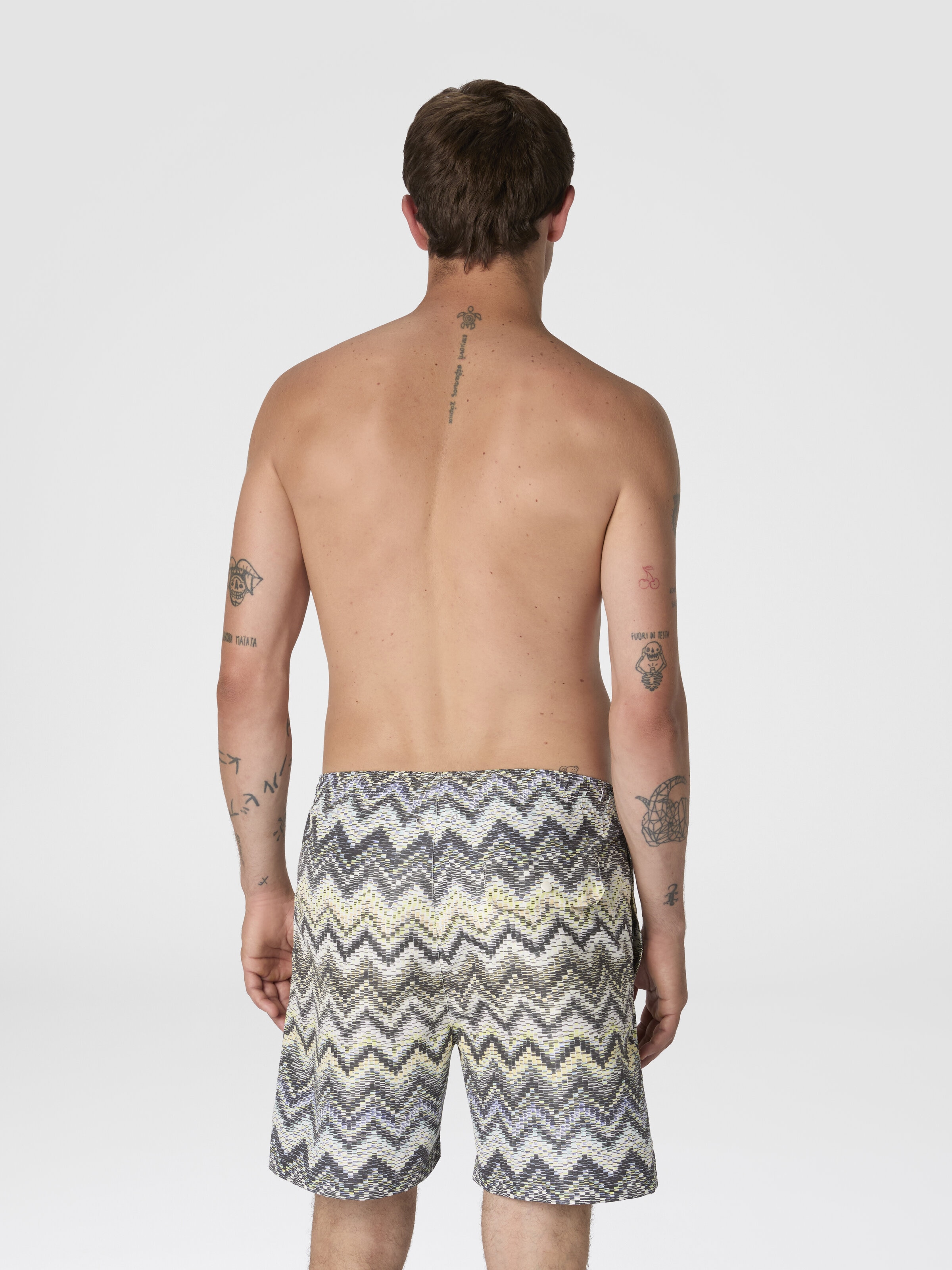 Long swim shorts with dashed zigzag print, Multicoloured  - 2