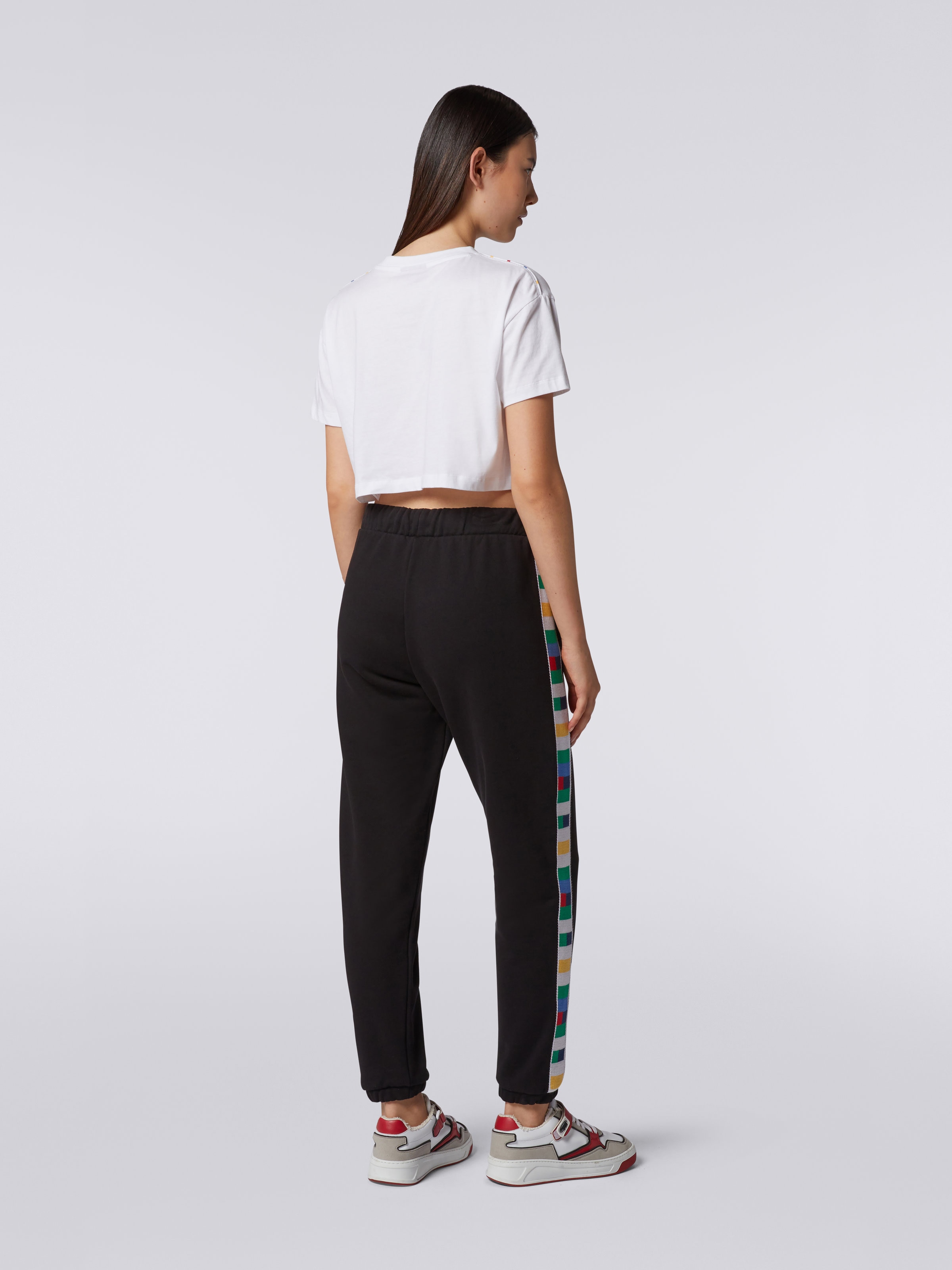 Pantalon de sport en coton avec bandes tricotées, Noir & Multicolore  - 3